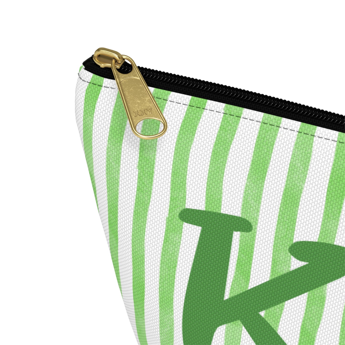 KD Green Striped Accessory Pouch | Cute Makeup Bag, Storage Organizer, Gift for Students, Eco-Friendly Travel Pouch, Teddy Bear Lover Gift