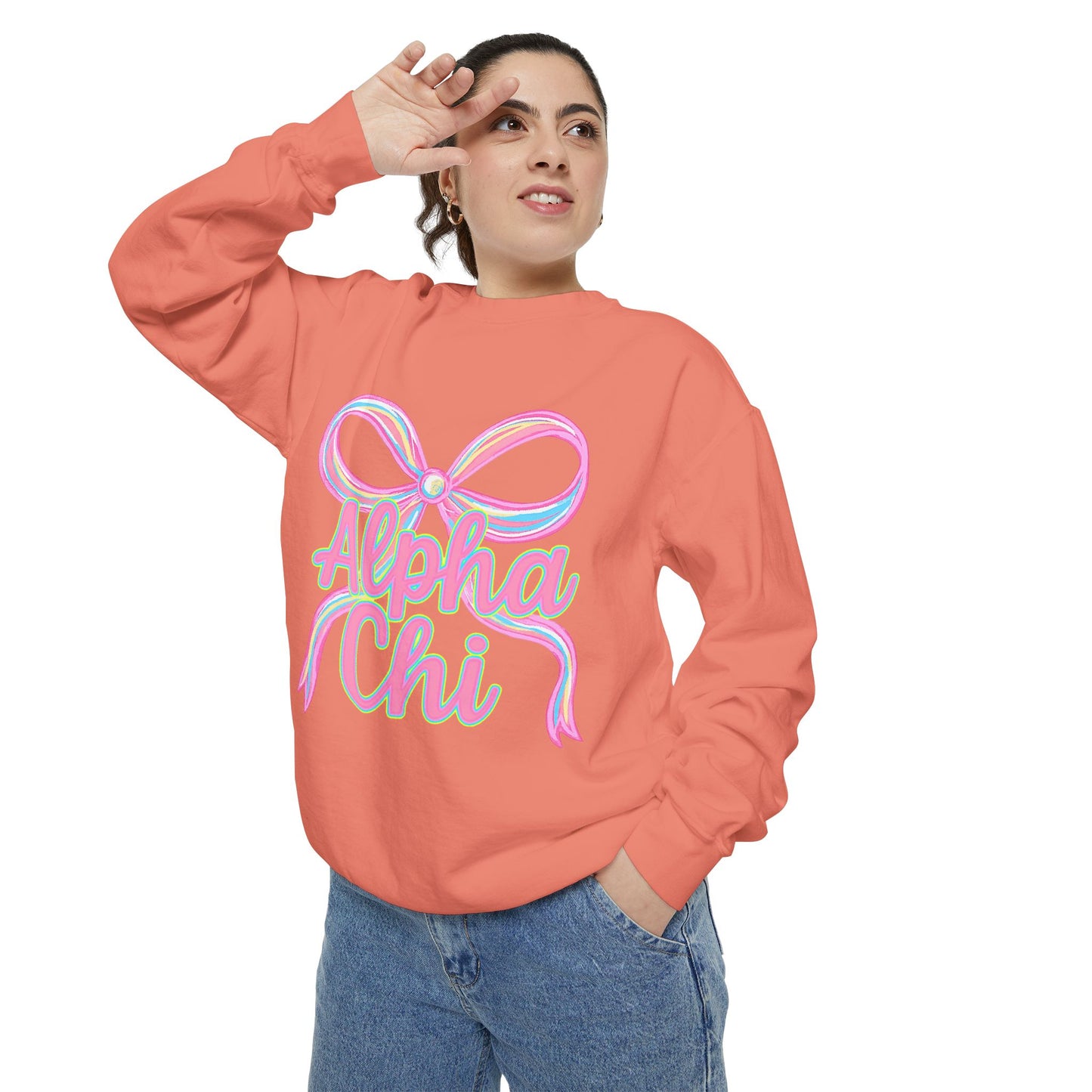 AlphaChi Garment-Dyed Sweatshirt, Sorority Sweatshirt, Personalized Gift, College Apparel, Comfortable Crewneck, Trendy Fashion
