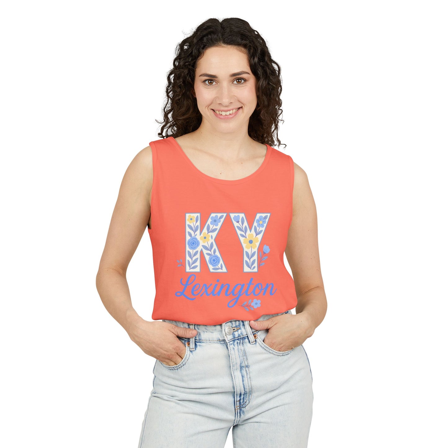 Kentucky Floral Letter Tank Top, Summer Tank, Cute Souvenir, Unisex Summer Apparel, Gift for Her, Comfort Colors, Graduation Gift