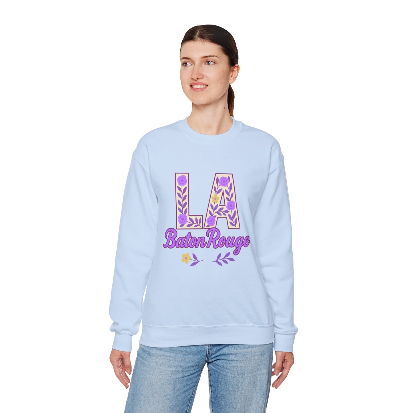 LA Baton Rouge Floral Sweatshirt, Cozy Crewneck for Fall, Gift for Friends, Casual Outing, Southern Style Apparel