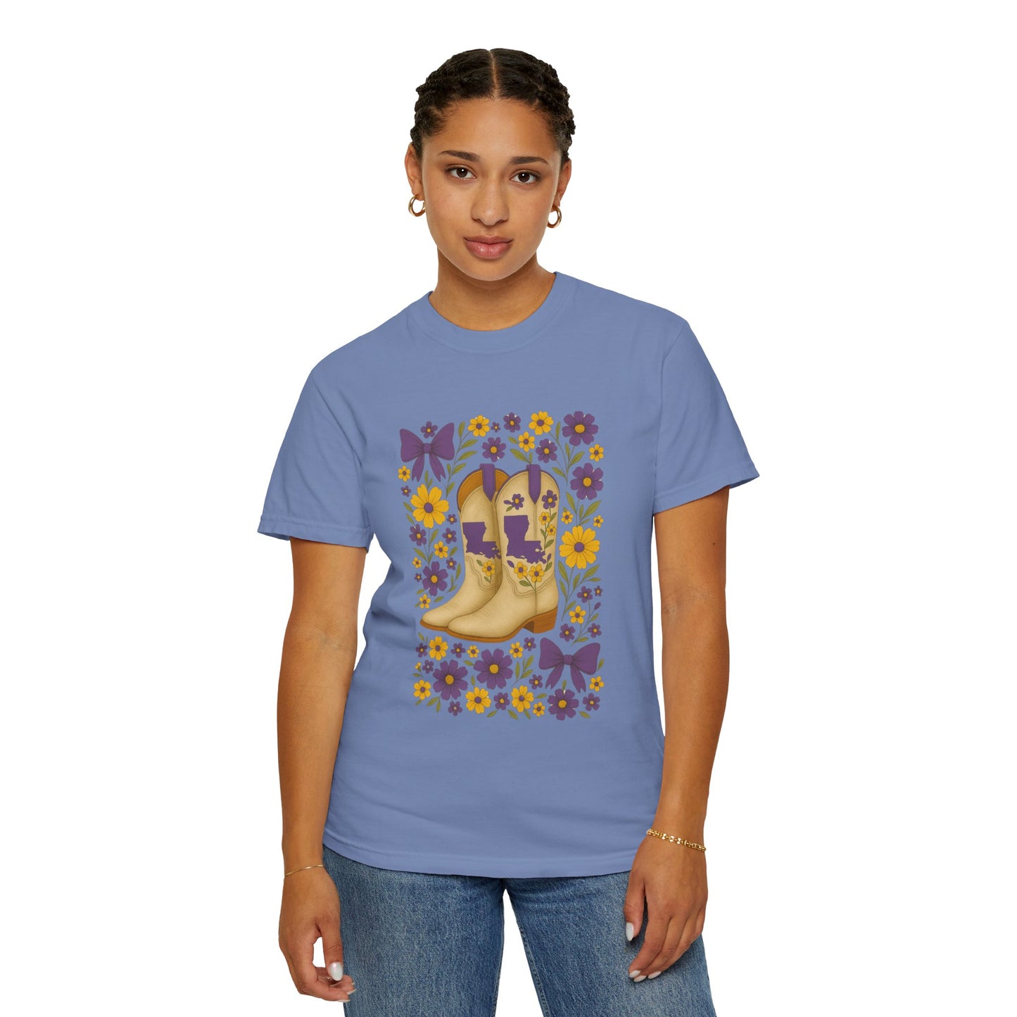T-Shirt - Western Floral Boot T-Shirt, Vintage Graphic Shirt, Gift for Cowgirl, LSU Tigers, Louisiana Game Day