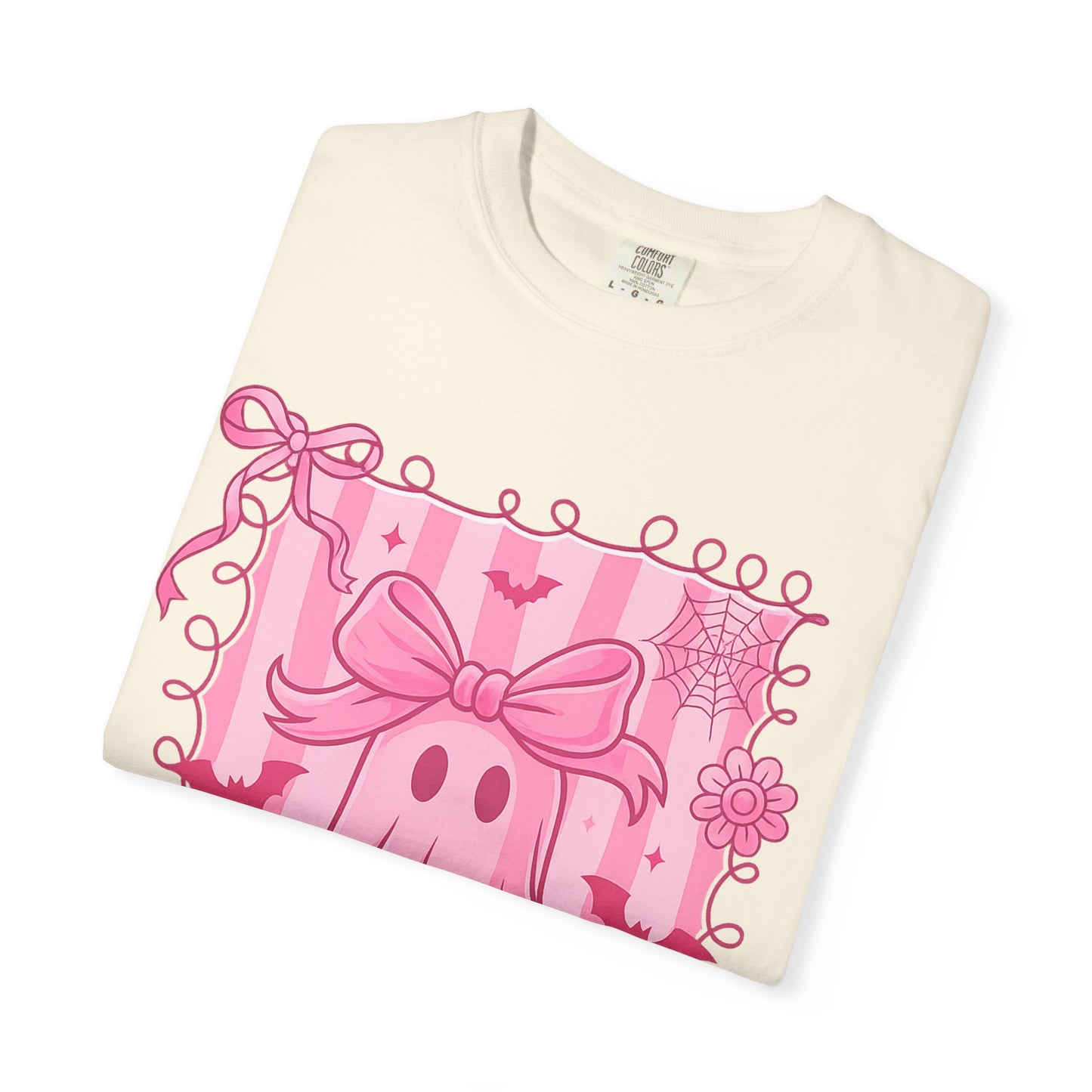 Cute Pink Ghost Graphic T-Shirt, Pink Halloween Tee, Unisex Garment-Dyed Top, Spooky Style for Fall, Trick or Treat Fashion