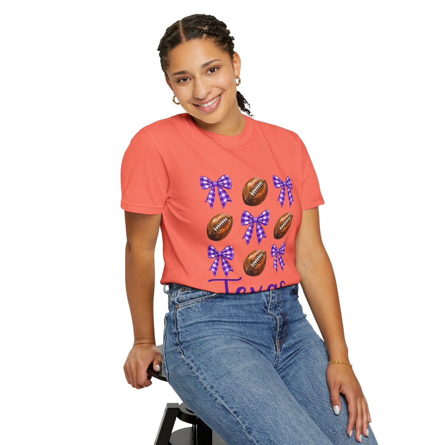Texas Football Unisex T-Shirt with Purple Bows - Game Day Sports Apparel for Horned Frogs Fans