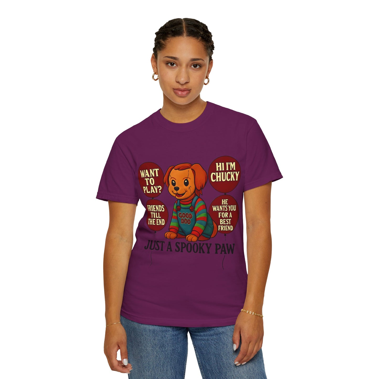 Spooky Graphic T-shirt, Halloween Costume Top, Unisex Tee, Funny Chucky Shirt, Gift for Horror Fans, Cute Spooky Apparel