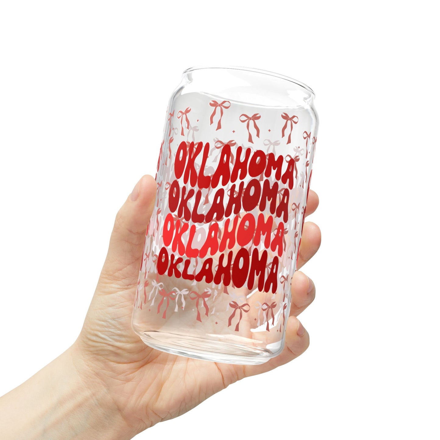 Coquette Bow Oklahoma Sipper Glass, 16oz - Fun Tropical Drinkware for Parties, Beach Days, Gifts, Home Decor, Eco-Friendly, OK boomer sooner, graduation gift