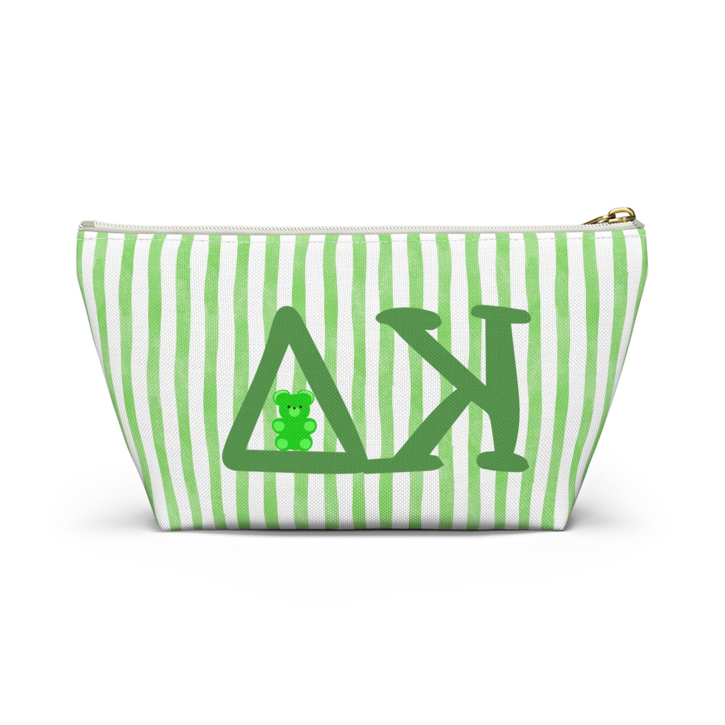KD Green Striped Accessory Pouch | Cute Makeup Bag, Storage Organizer, Gift for Students, Eco-Friendly Travel Pouch, Teddy Bear Lover Gift