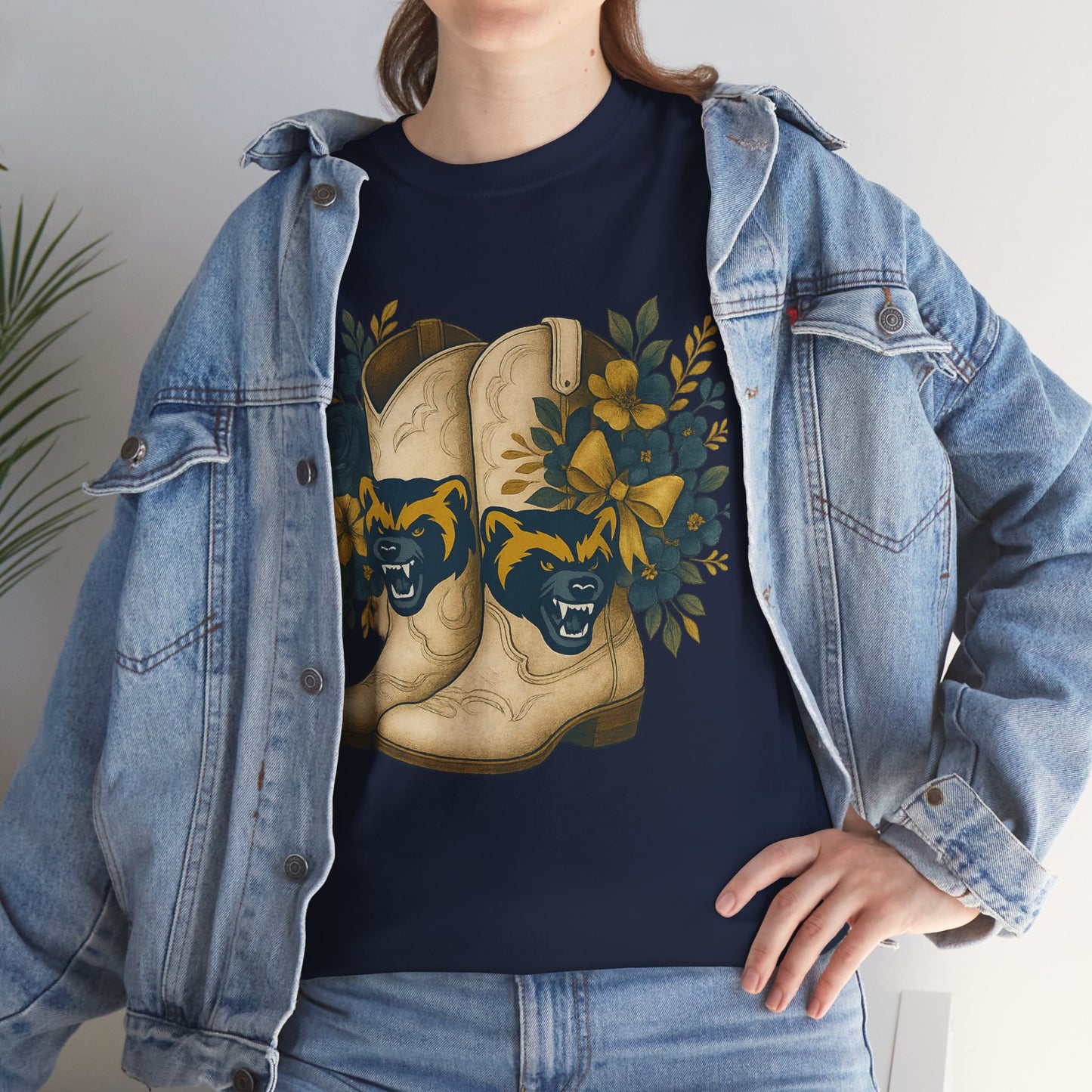 Graphic Tee - Michigan Wolverines Maize and Blue Country Chic Floral Cowboy Boots Vintage Style Shirt