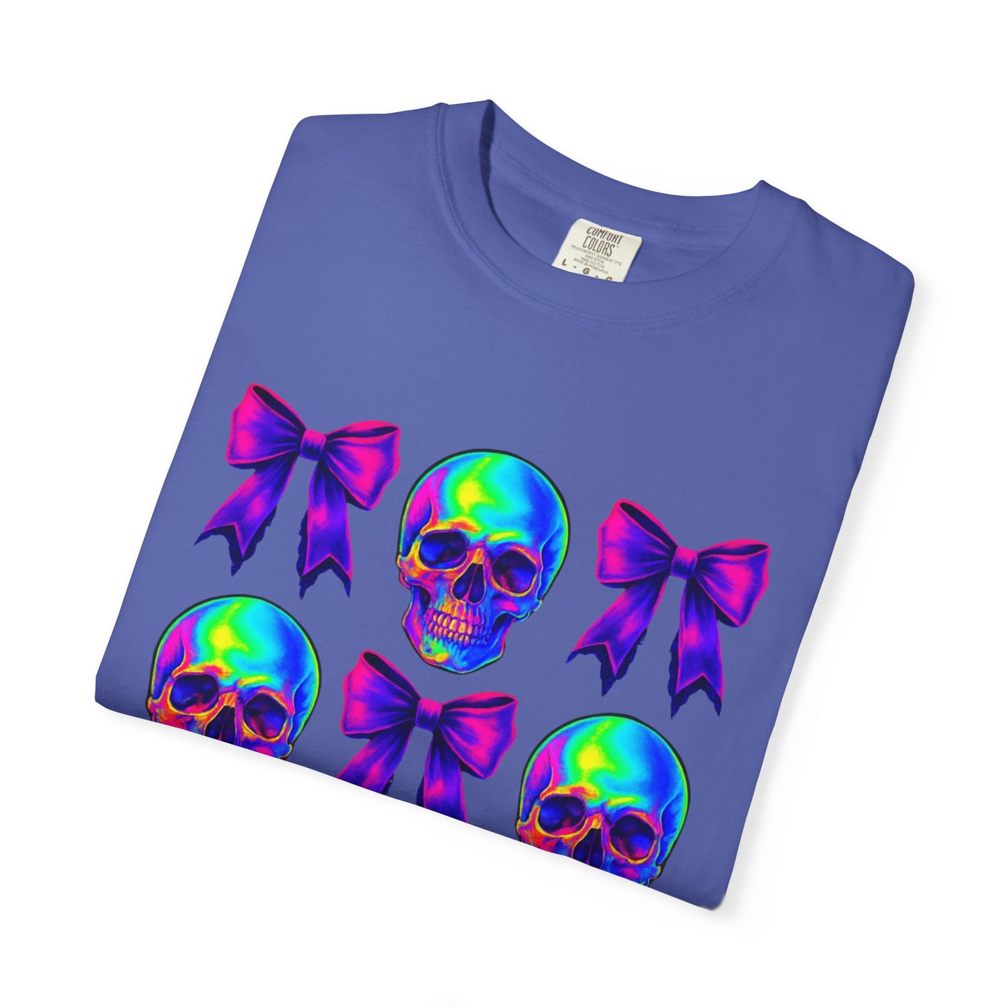 Neon Skull and Bow Unisex T-Shirt | Trendy Graphic Tee for Halloween, Festivals, Casual Wear, Gifts