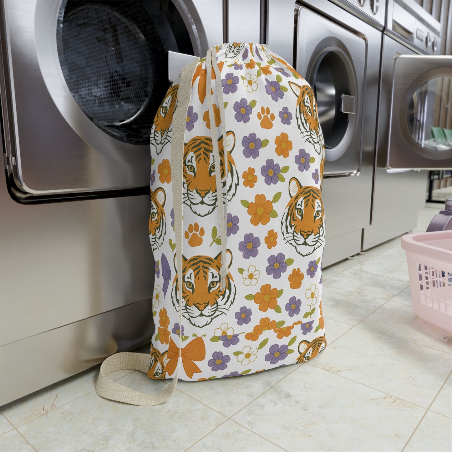 Tiger Print Laundry Bag, Stylish Laundry Tote, Floral Wash Bag, Gift for Students, Clemson College Student Gift, Home Décor