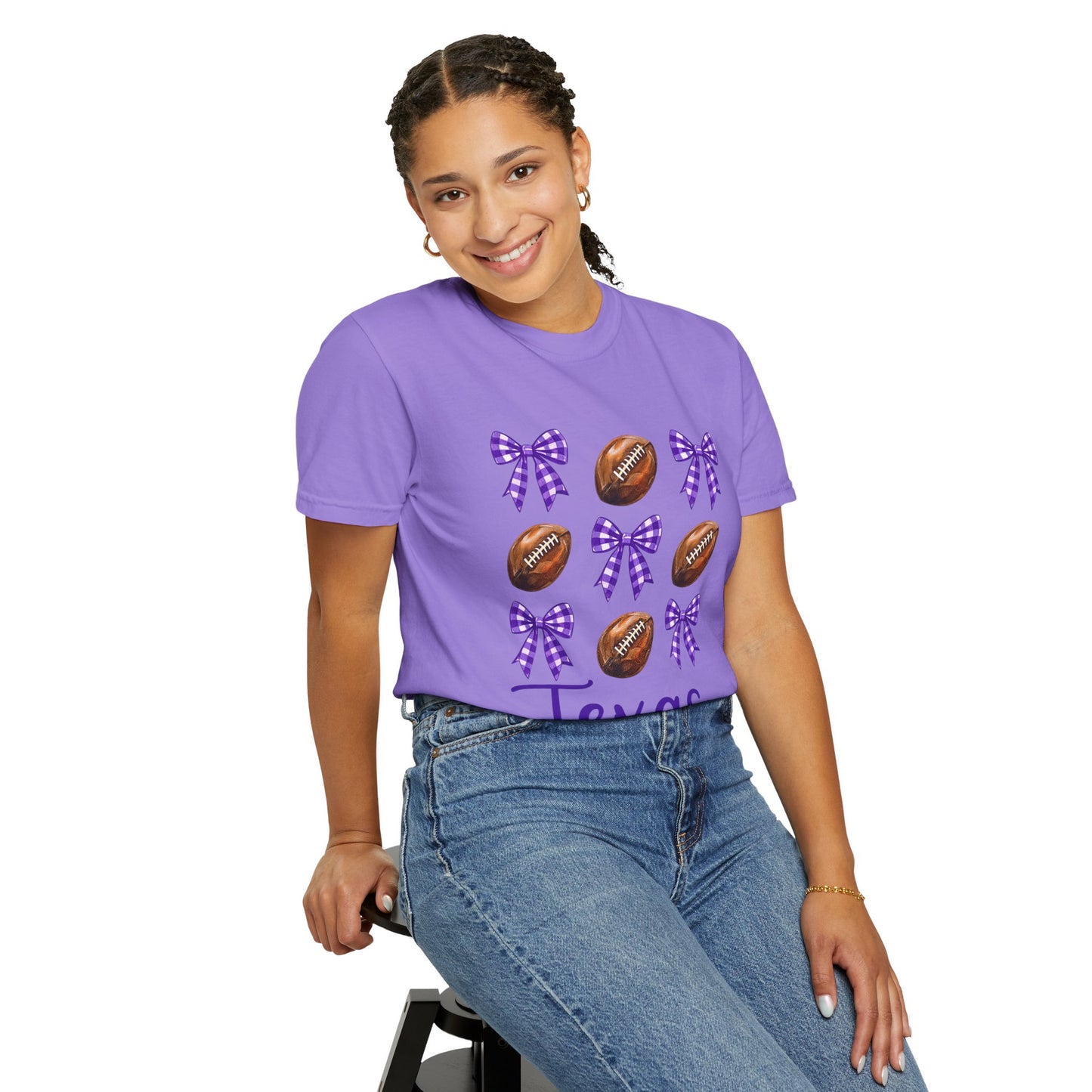 Texas Football Unisex T-Shirt with Purple Bows - Game Day Sports Apparel for Horned Frogs Fans