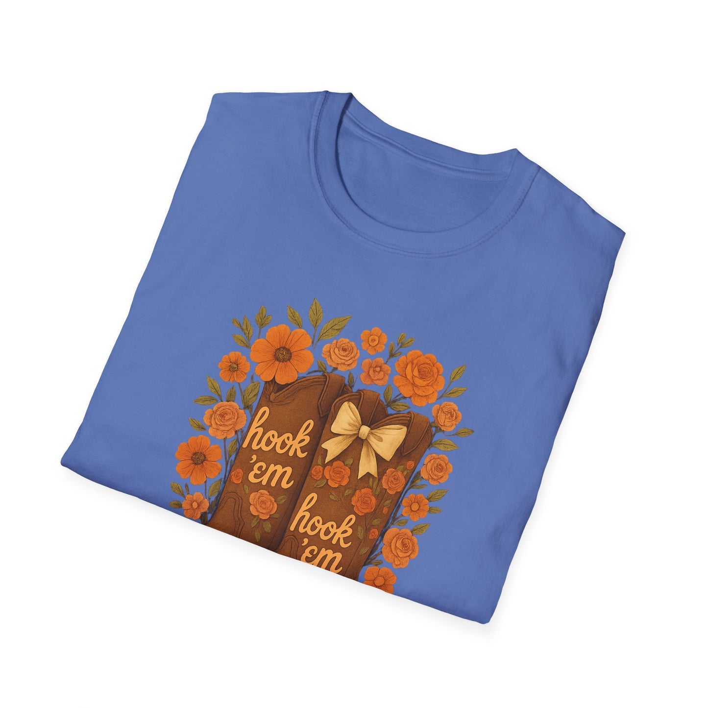 Tx Hook Em Floral Cowboy Boot T-Shirt, Hook 'Em Tee, Autumn Apparel, Country Style, Gift for Her, tx longhorns, texas fan gift, hook em horns, graduation gift, college student gift
