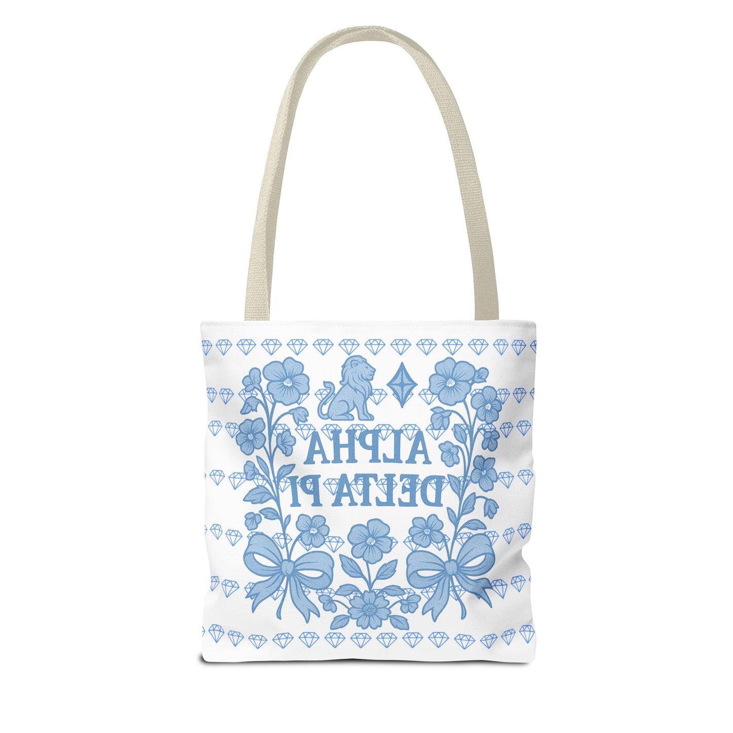 Alpha Delta Pi Floral Tote Bag - Stylish Sorority Accessory, Gift for College Students, Everyday Use, Blue Floral Design, AOP Style