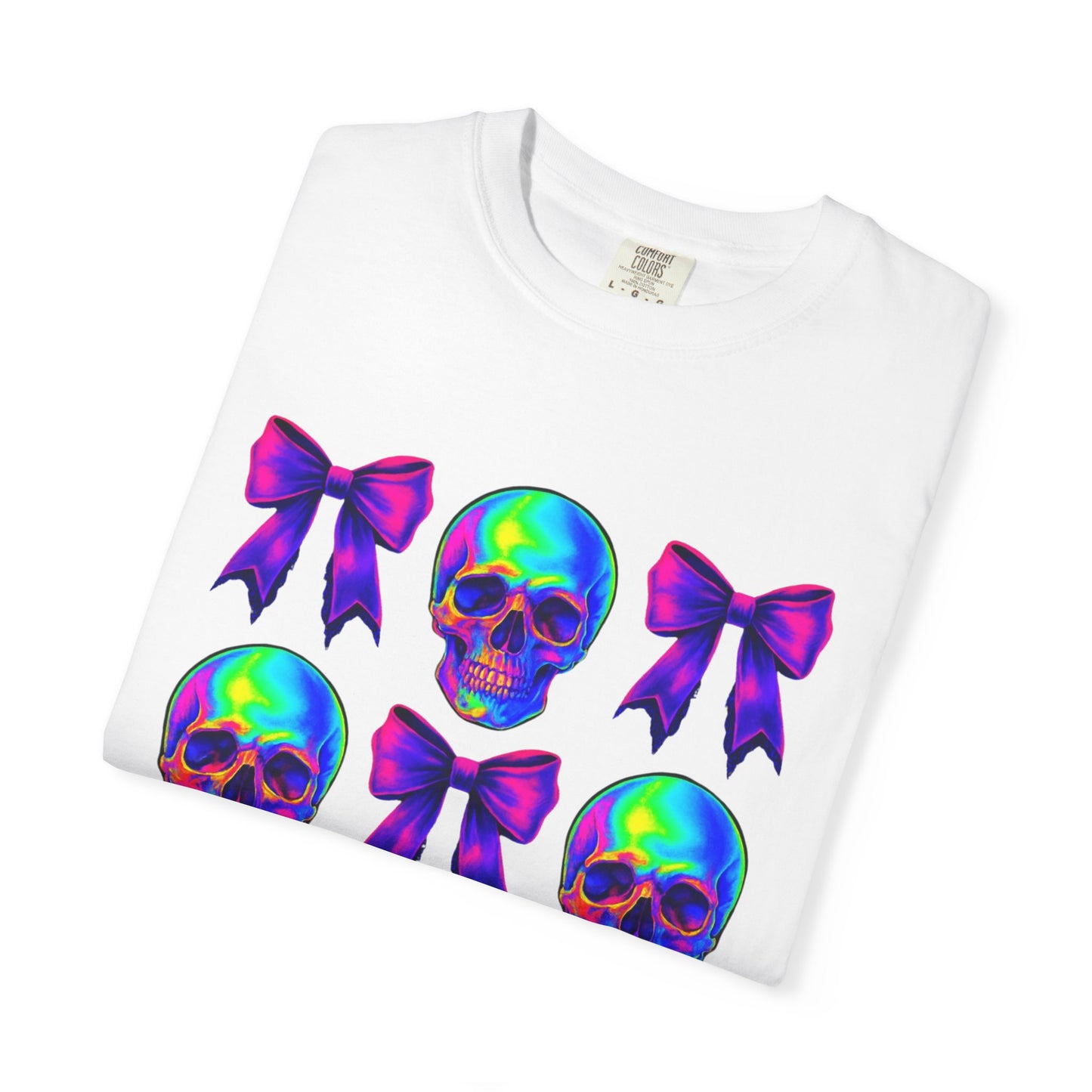Neon Skull and Bow Unisex T-Shirt | Trendy Graphic Tee for Halloween, Festivals, Casual Wear, Gifts