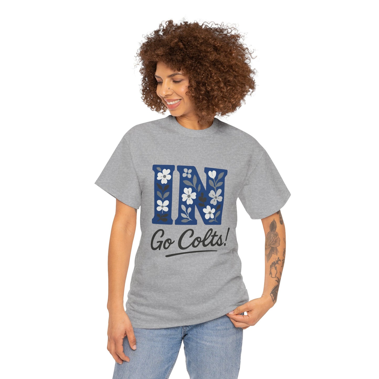 Floral Colts Tee | Unisex Heavy Cotton Tee for Sports Fans, Indiana Pride