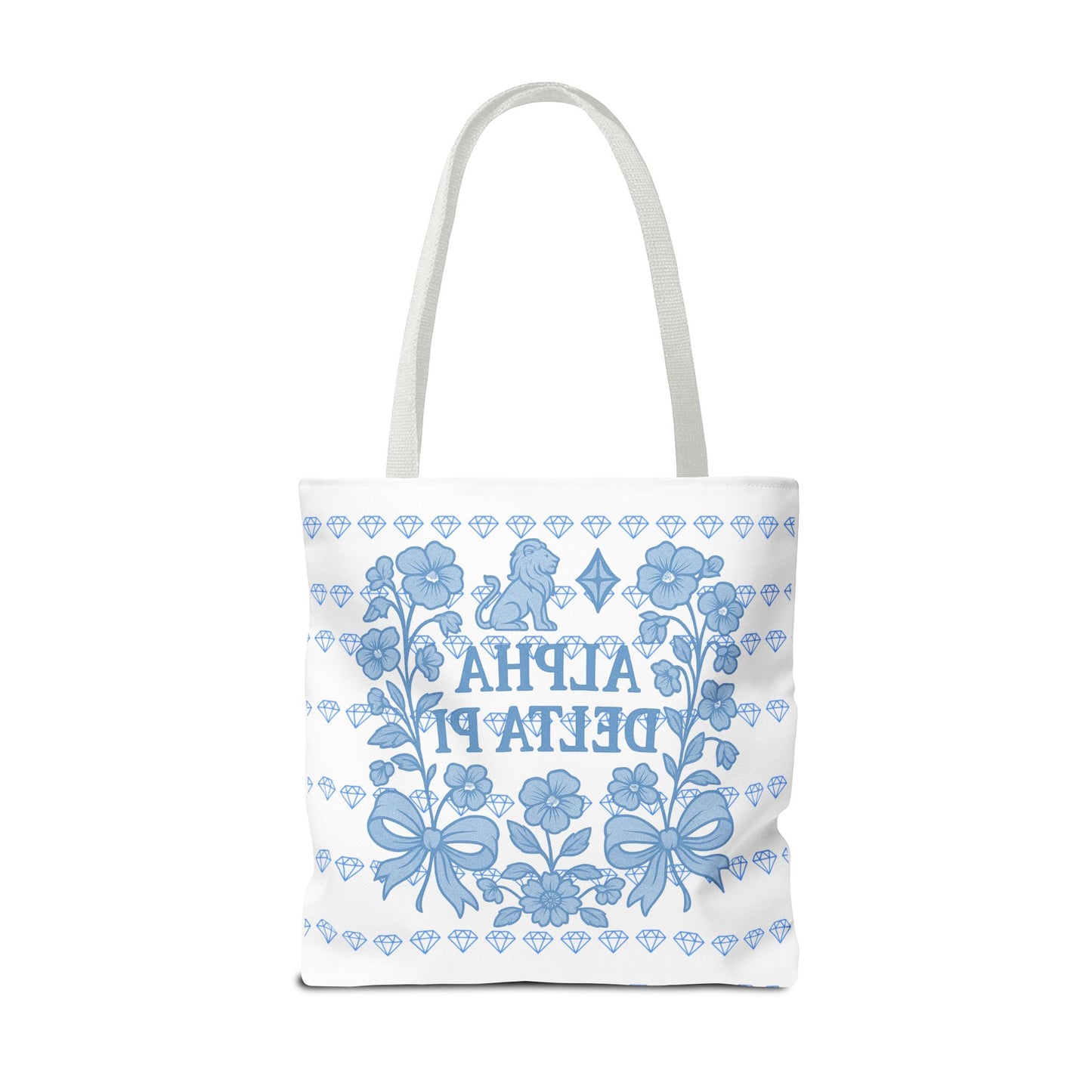 Alpha Delta Pi Floral Tote Bag - Stylish Sorority Accessory, Gift for College Students, Everyday Use, Blue Floral Design, AOP Style