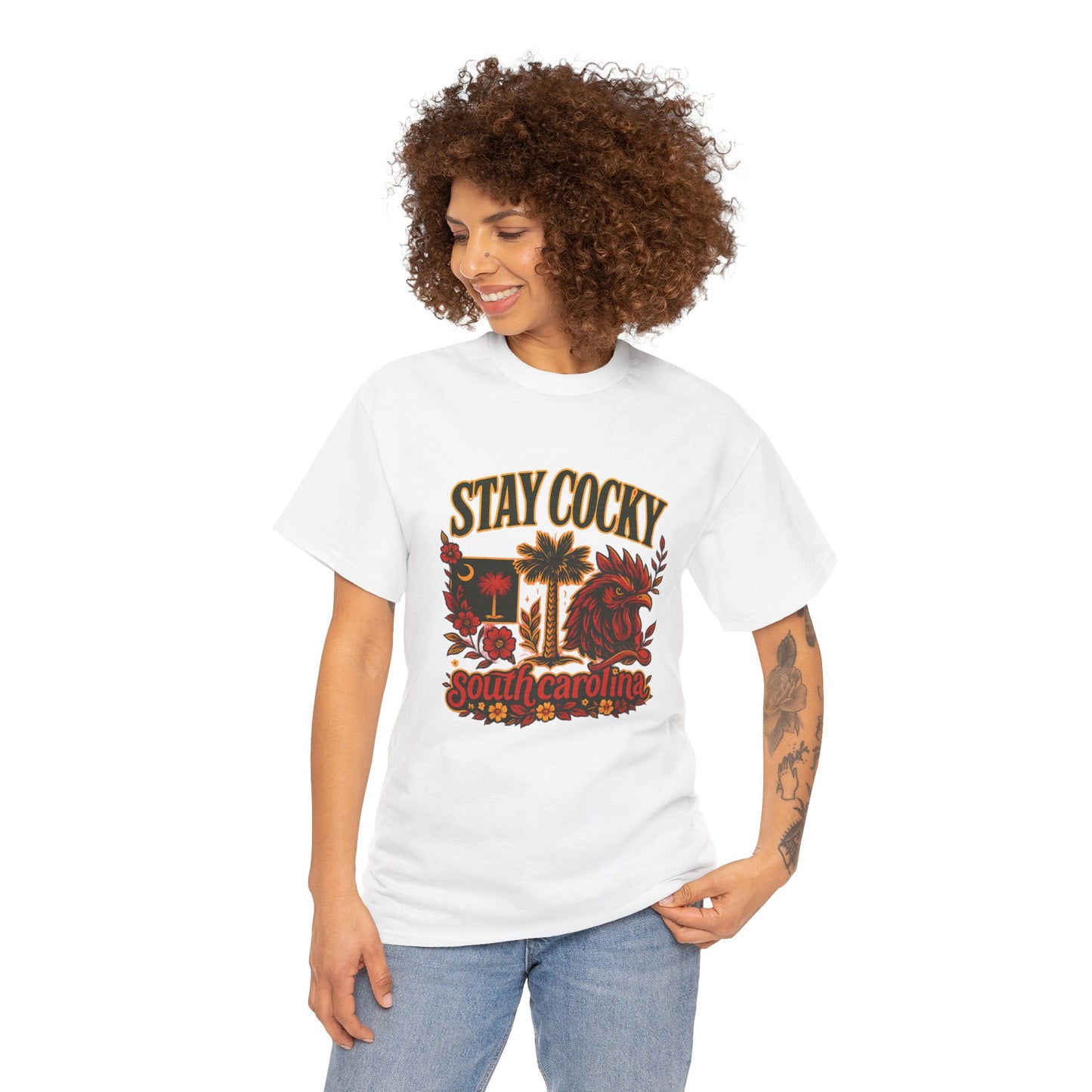 Stay Cocky Unisex Heavy Cotton Tee, Casual Graphic Tee, South Carolina Pride Shirt, Fun Vacation Wear, Perfect Gift for Gamecocks Fans