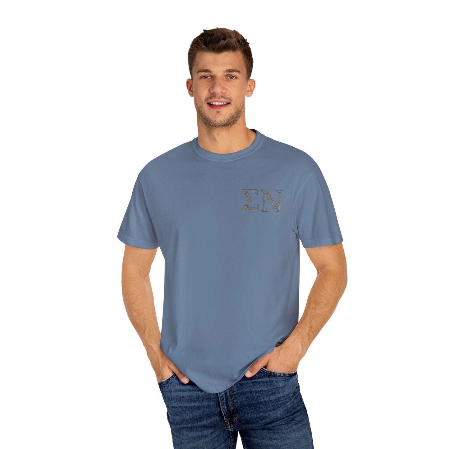 SigmaNu Camouflage T-Shirt | Unisex Garment-Dyed Tee for Greek Life | Ideal for Fraternity Events, Casual Wear, Gifts, Game Days