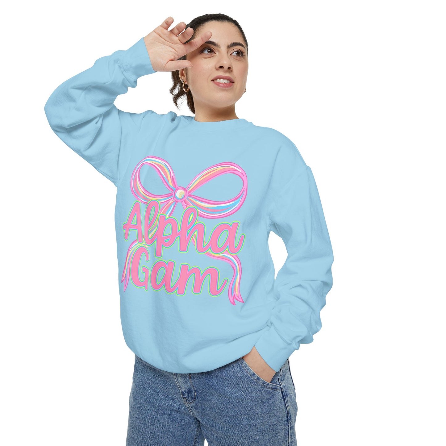 AlphaGam Unisex Garment-Dyed Sweatshirt, Sorority Sweatshirt, Cozy Gift, Casual Outfit, College Apparel, Sorority Merchandise