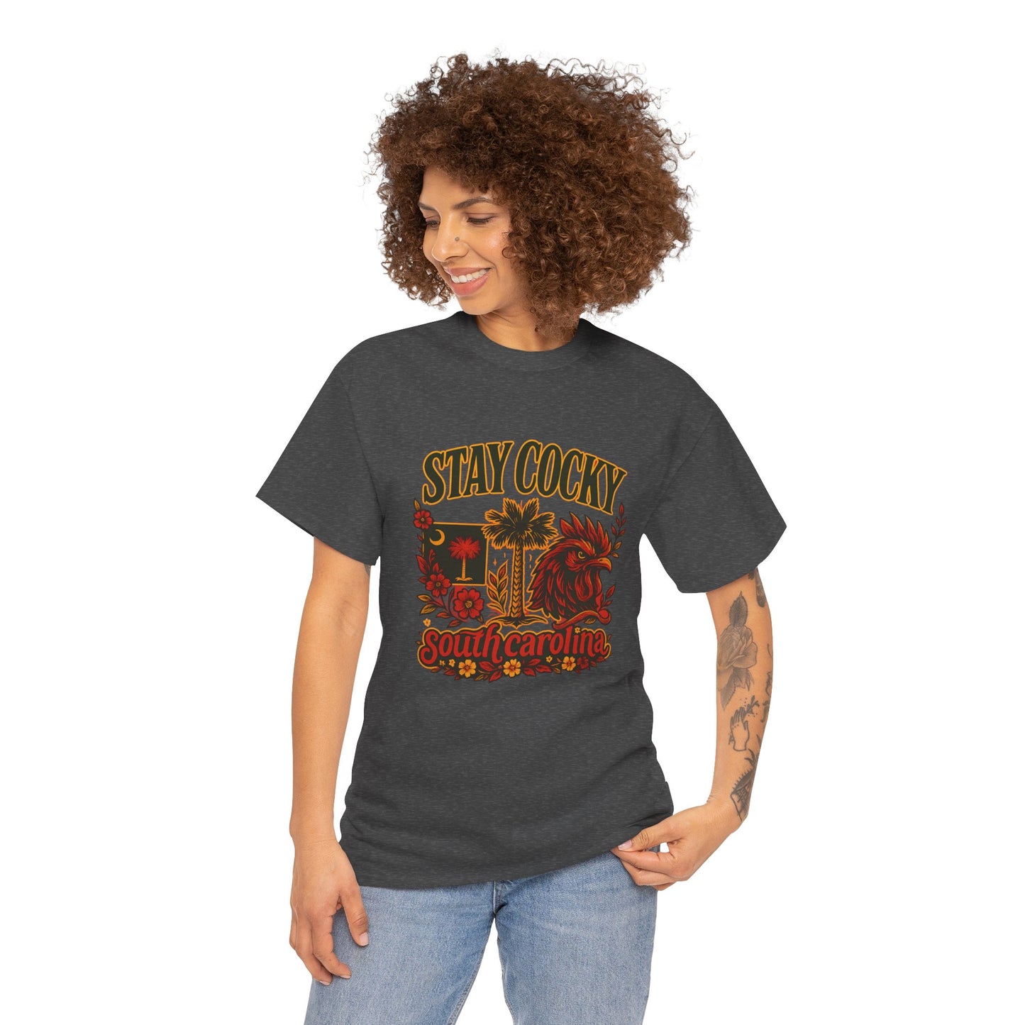 Stay Cocky Unisex Heavy Cotton Tee, Casual Graphic Tee, South Carolina Pride Shirt, Fun Vacation Wear, Perfect Gift for Gamecocks Fans