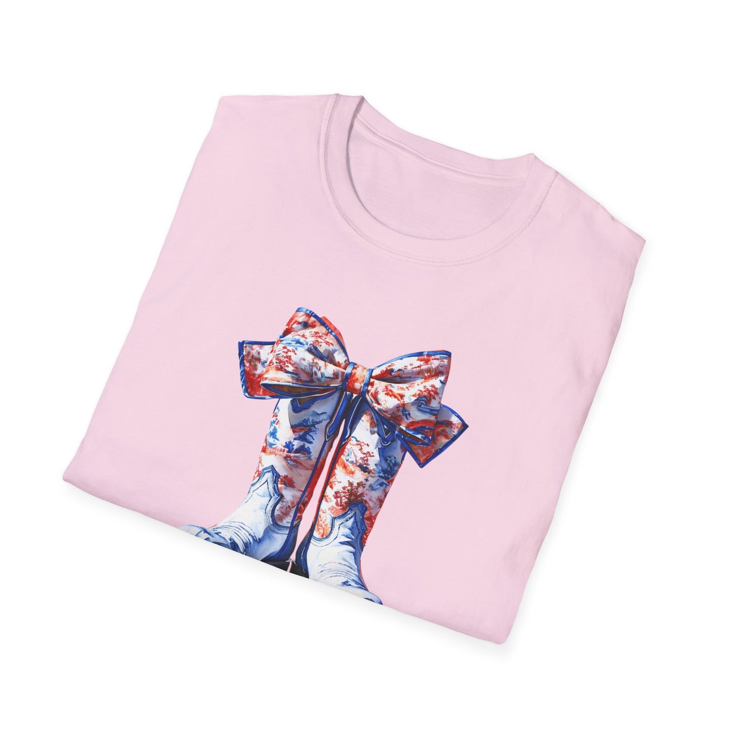 , go Rebs Cheerful Unisex Softstyle T-Shirt with Bow Design | Gift for Sports Fans, Casual Wear, Team Spirit, Game Day Shirt, Cheerleading Top