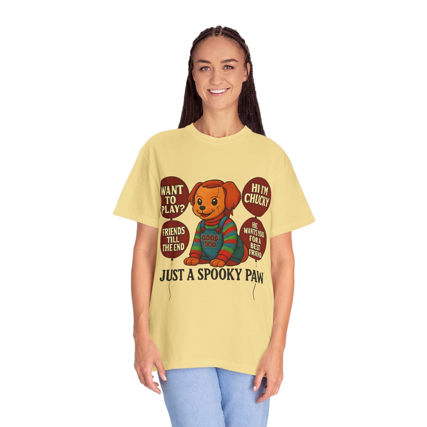 Spooky Graphic T-shirt, Halloween Costume Top, Unisex Tee, Funny Chucky Shirt, Gift for Horror Fans, Cute Spooky Apparel