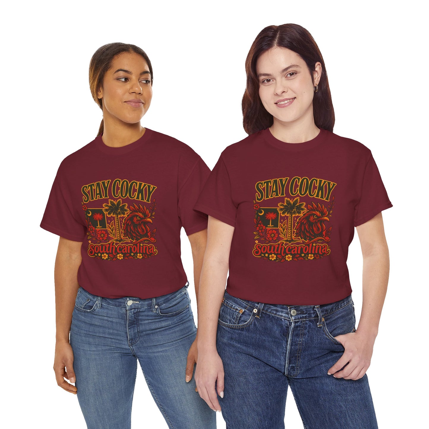 Stay Cocky Unisex Heavy Cotton Tee, Casual Graphic Tee, South Carolina Pride Shirt, Fun Vacation Wear, Perfect Gift for Gamecocks Fans