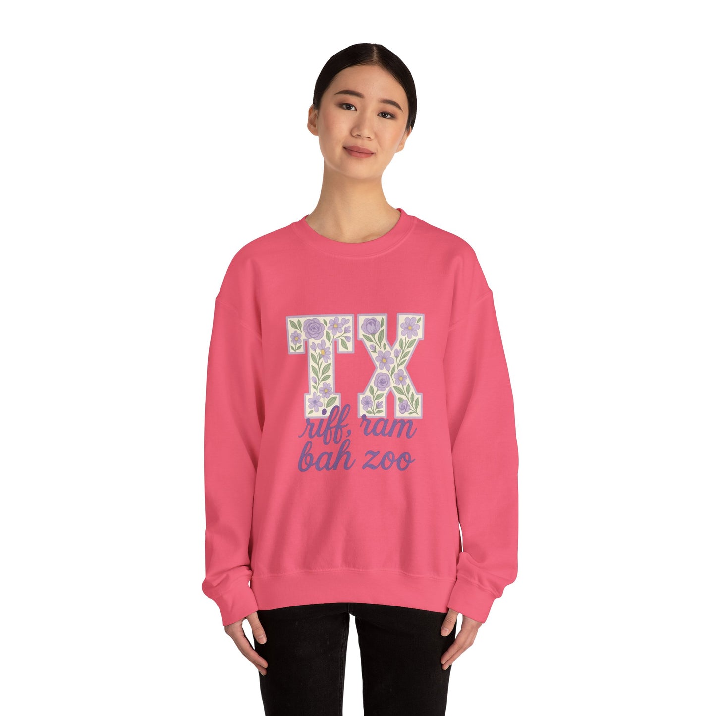 Texas Floral Sweatshirt, Cozy Unisex Crewneck, TX Riff Ram Bah Zoo Pullover, Gift for College Students, Texas Pride Apparel, Spring Fashion