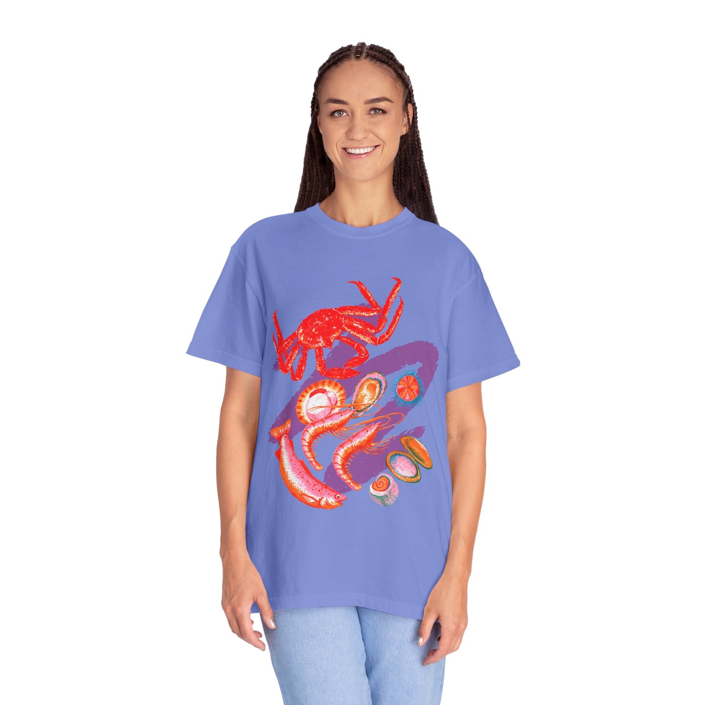 Comfort Colors Vibrant Seafood T-Shirt, French Coastal Tee, Distressed Shirt, Oversized Coquette Aesthetic, Nautical Style
