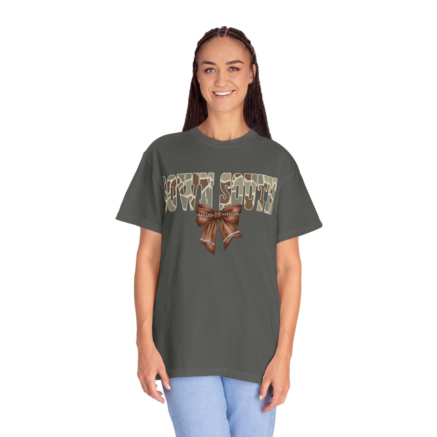 Camo Bow Graphic Tee - Trendy Apparel for Casual Outings and Birthdays