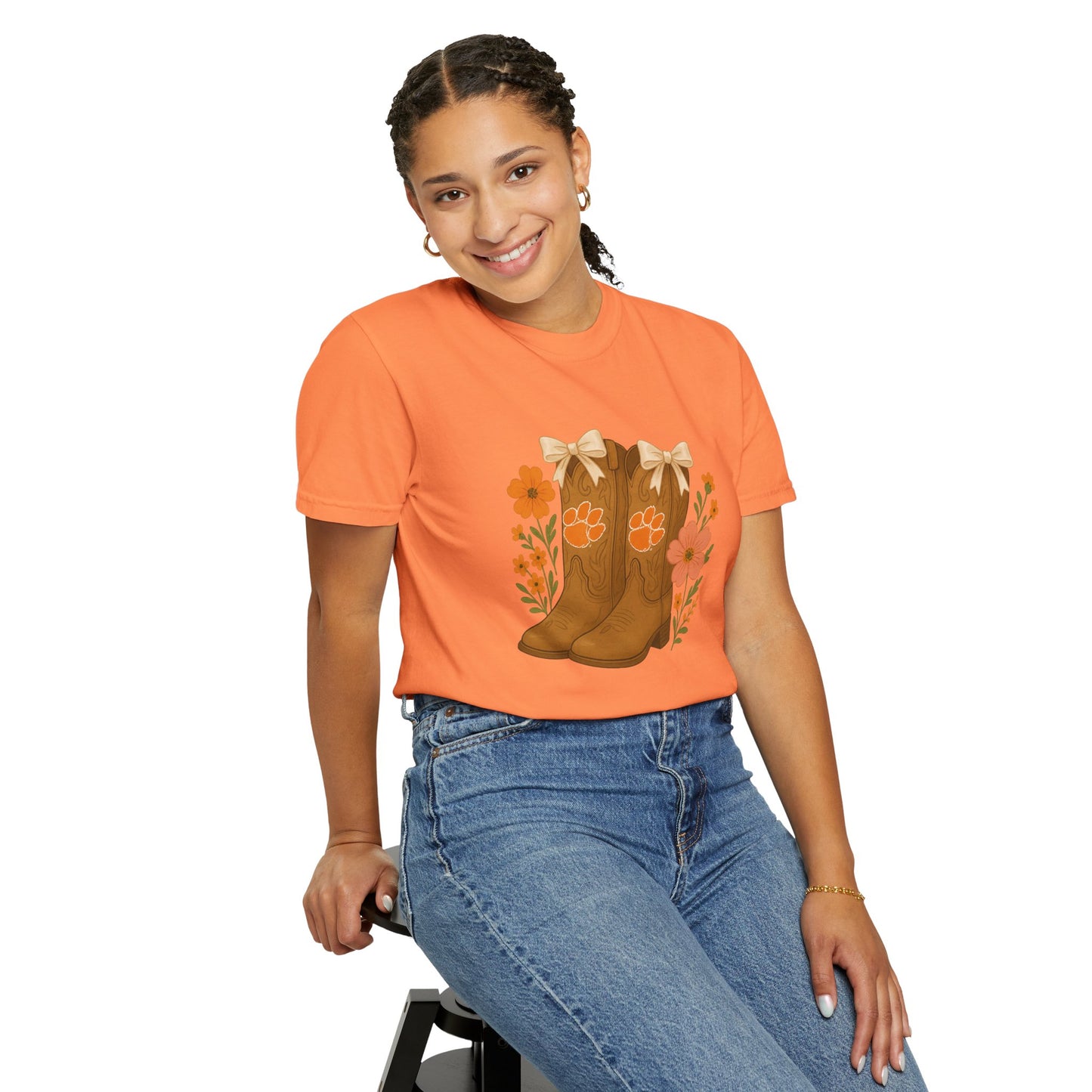 Cowgirl Boots Floral T-Shirt, Go Tigers Game Day, Comfort Colors