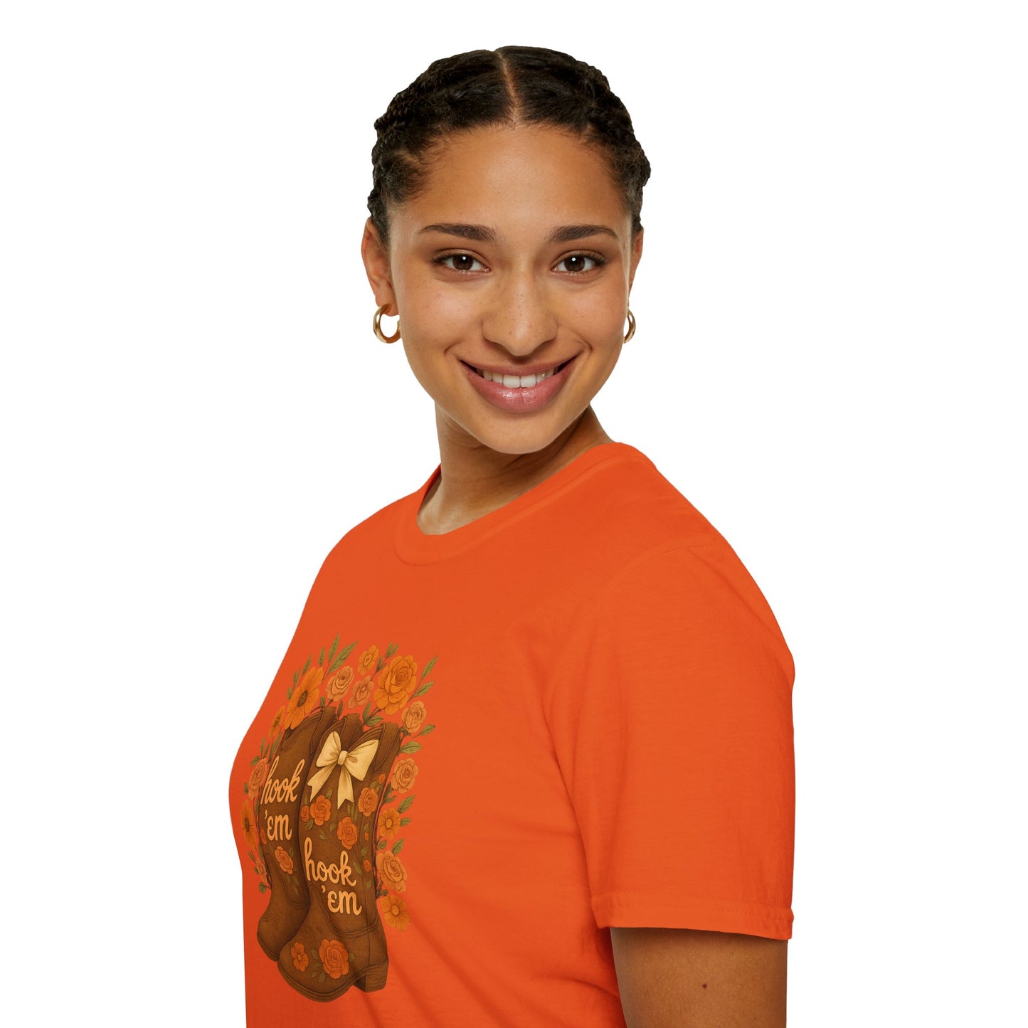Tx Hook Em Floral Cowboy Boot T-Shirt, Hook 'Em Tee, Autumn Apparel, Country Style, Gift for Her, tx longhorns, texas fan gift, hook em horns, graduation gift, college student gift