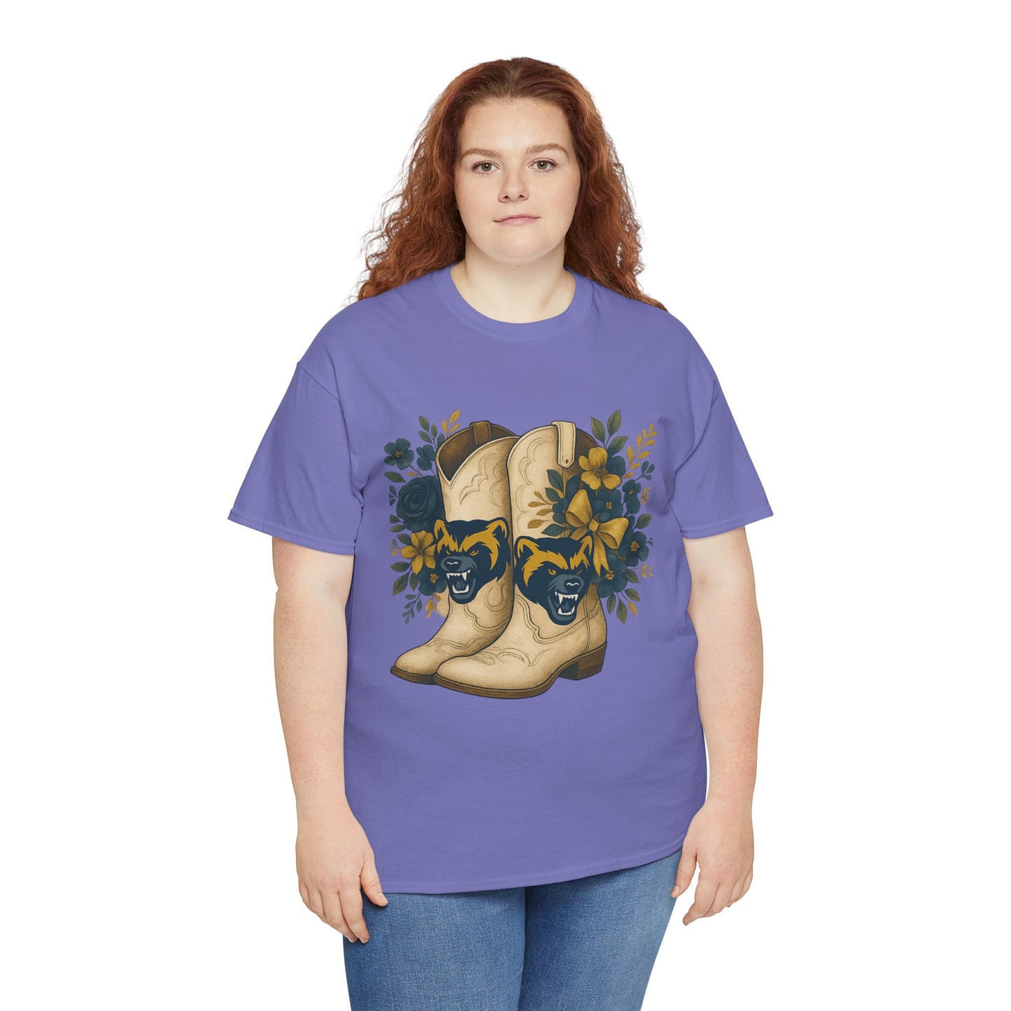 Graphic Tee - Michigan Wolverines Maize and Blue Country Chic Floral Cowboy Boots Vintage Style Shirt