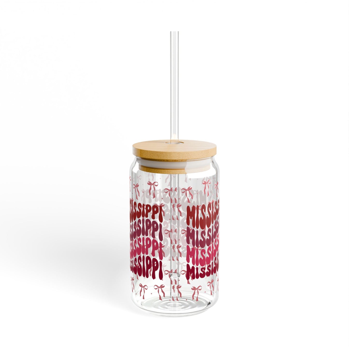 Coquette Bow Mississippi Sipper Glass, 16oz | Fun Glass Drinking Jar, Tropical Party Decor, Personalized Beverage Container, MSU Bulldogs, Graduation Gift