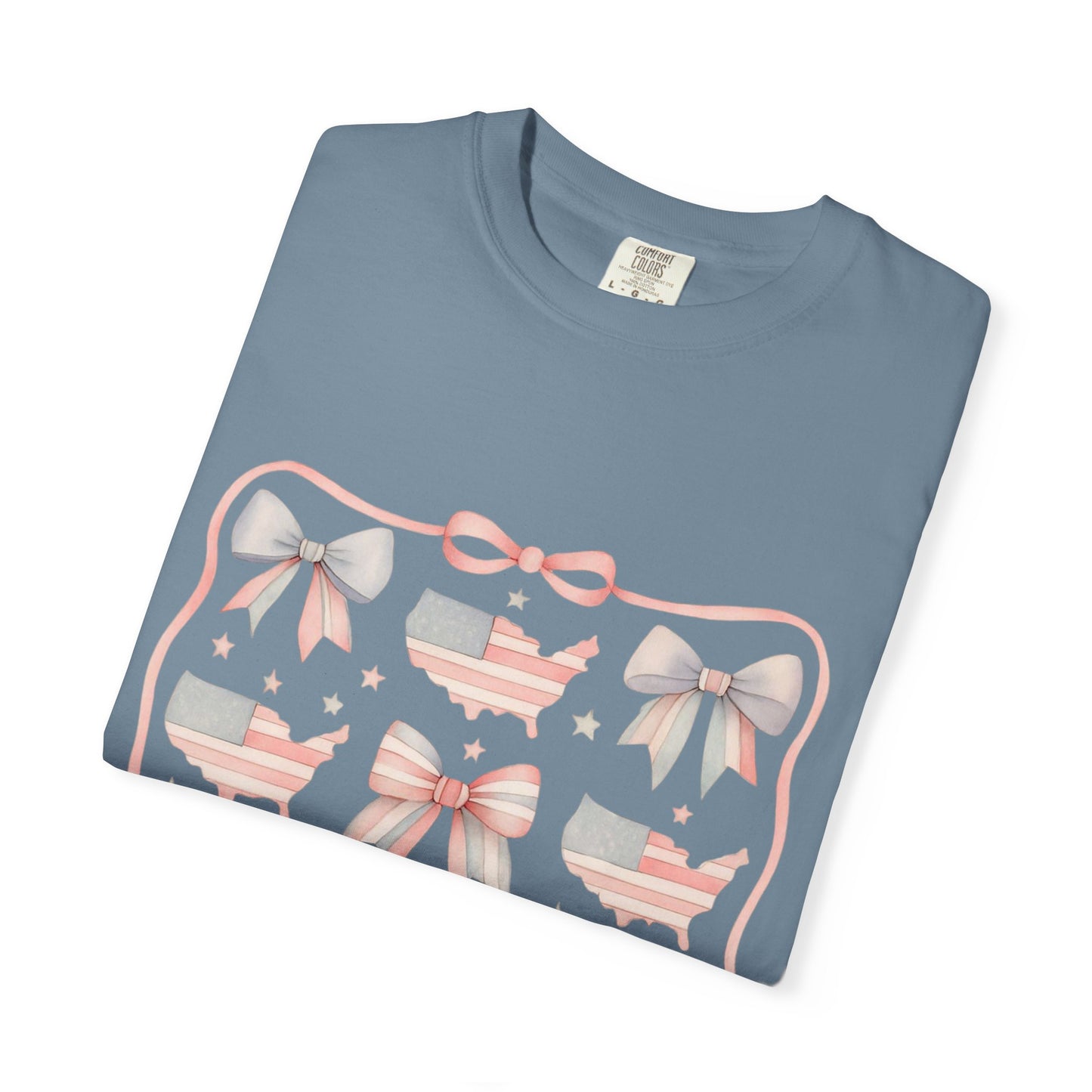 America Coquette Cute Bow Pattern Comfort Colors Unisex T-Shirt - 4th of July USA Celebration