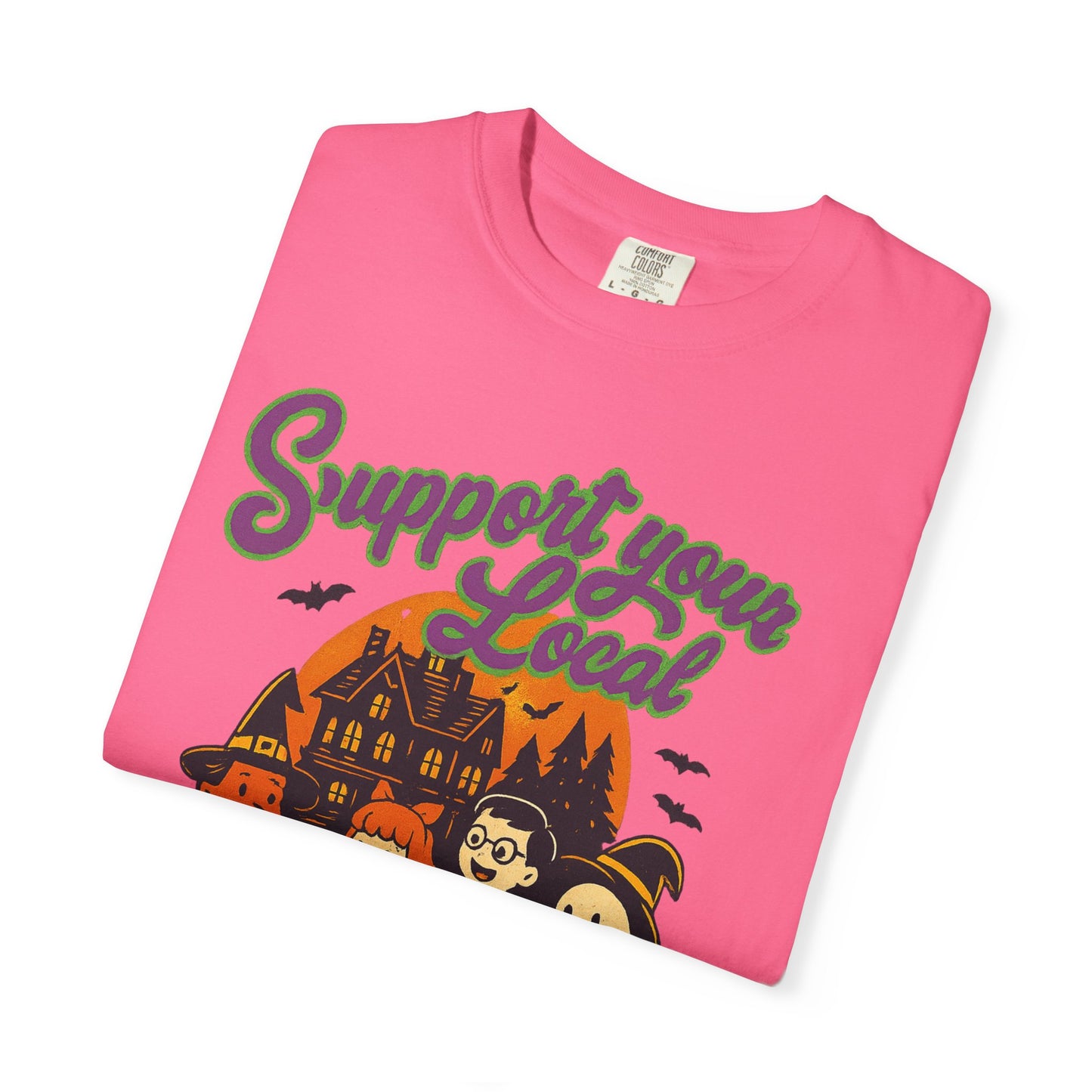 Halloween Support T-Shirt, Youth Trick or Treat Shirt, Garment-Dyed Tee for Kids, Spooky Season Apparel, Holiday Party Top, Fun Costume Wear