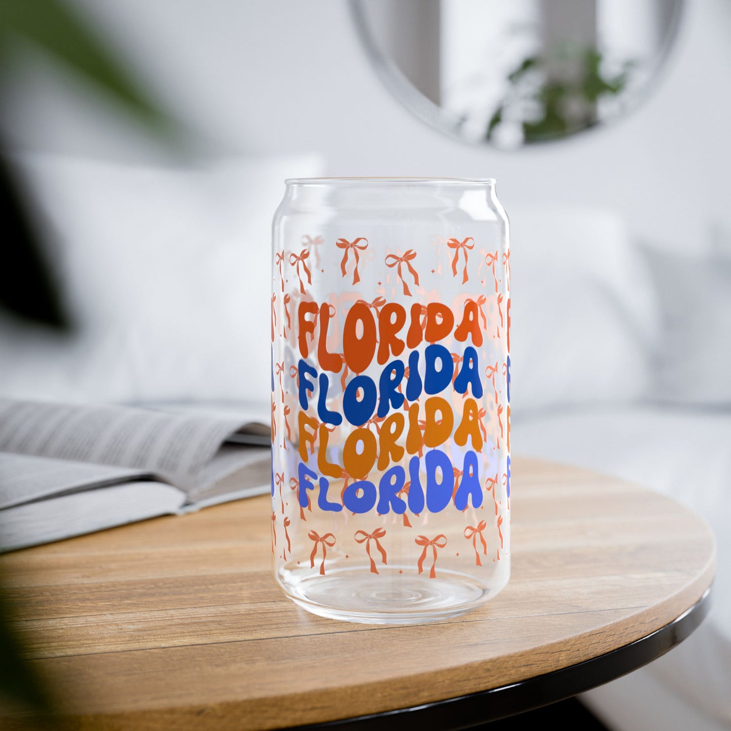 Coquette Bow Florida Sipper Glass, 16oz - Reusable Drinkware, Summer Vibes, Beach Lovers Gift, Eco-Friendly, FL gators, graduation gift, college student gift, florida fan