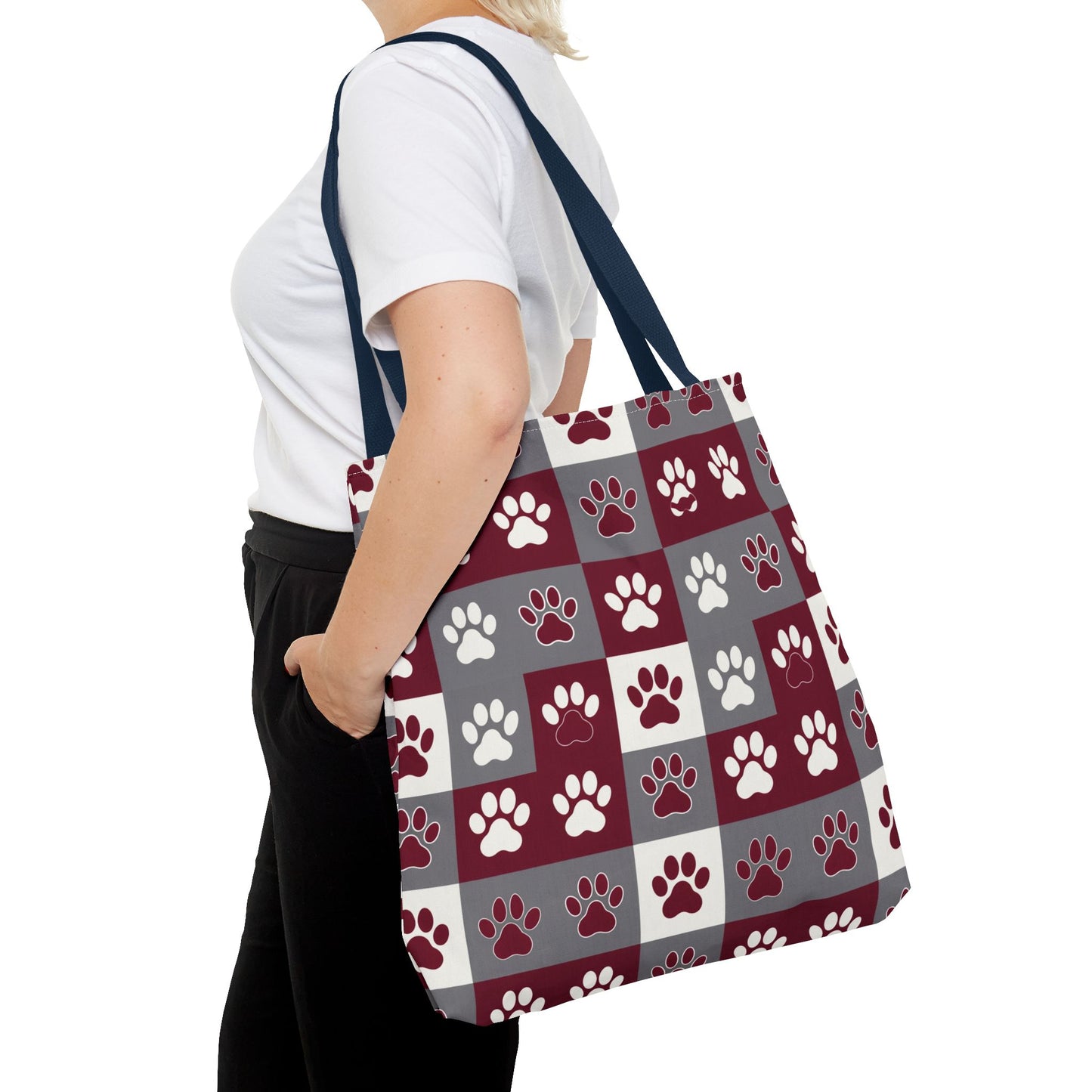 MS Bulldog Tote Bag - AOP, Paw Print Design, Reusable Shopping Bag, Mississippi Bulldog Fan, Animal Lover Accessory