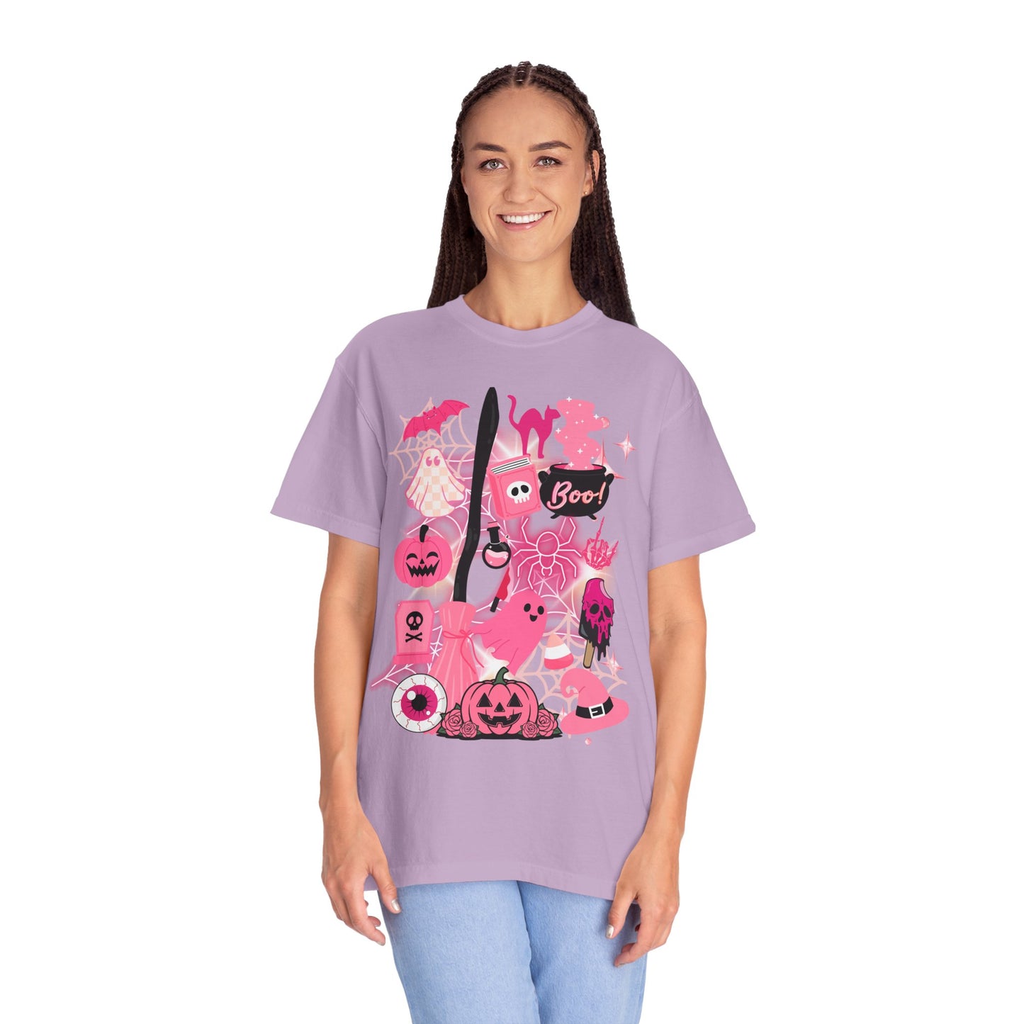 Pink Halloween-Themed Unisex T-shirt, Spooky Shirt, Ghostly Apparel, Boo T-shirt, Fall Fashion, Halloween Costume Top