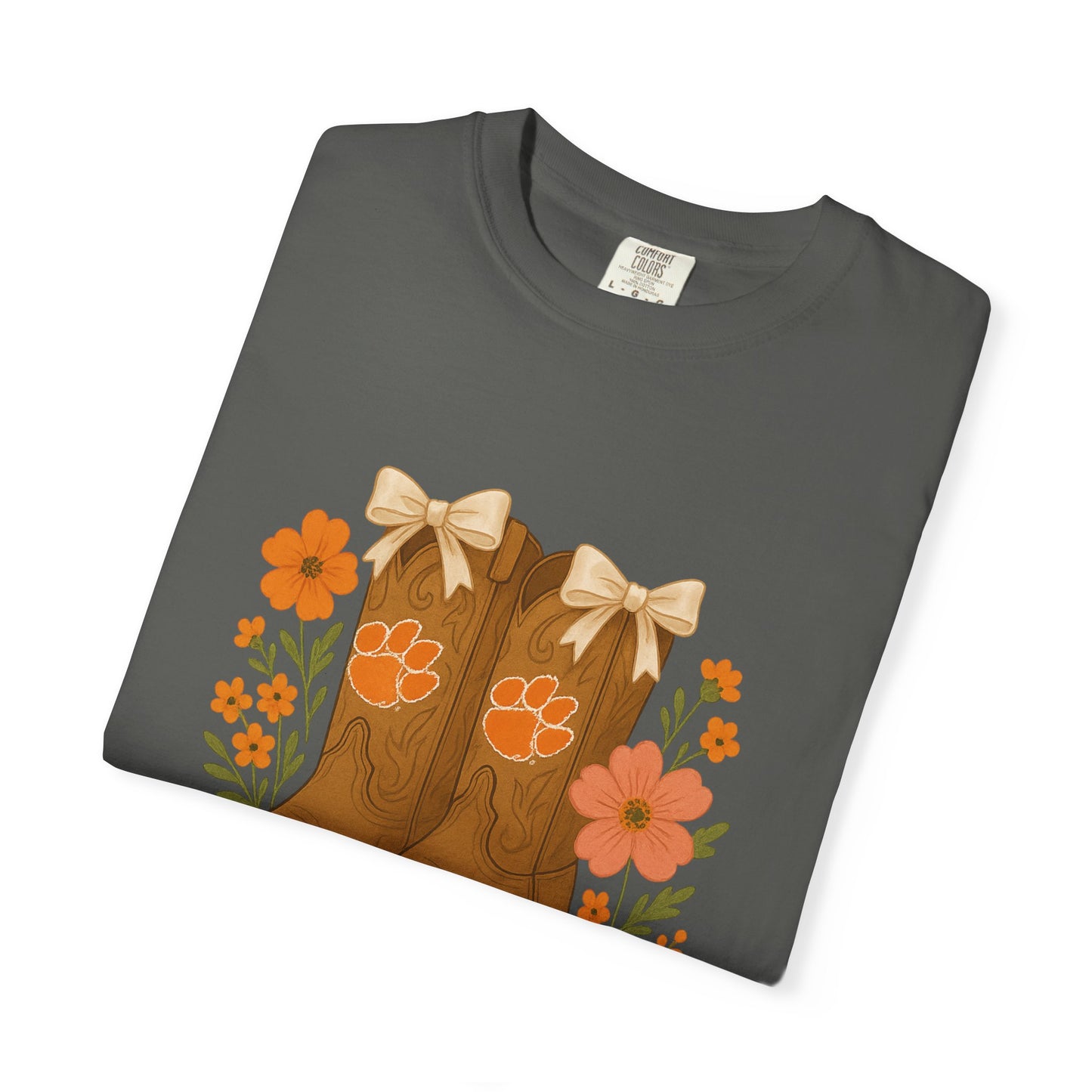 Cowgirl Boots Floral T-Shirt, Go Tigers Game Day, Comfort Colors