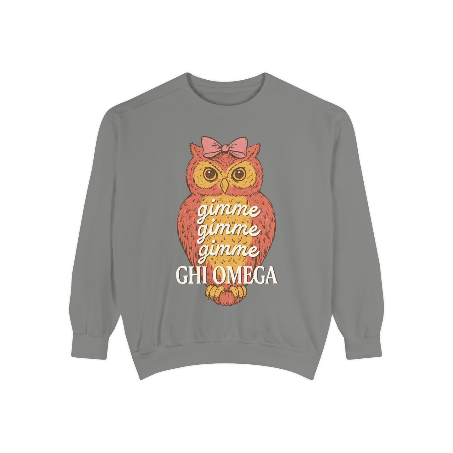 Gimme Gimme Owl Sweatshirt, Unisex Sweatshirt, Sorority Apparel, Cute Owl Design, Cozy Gift, College Sweatshirt