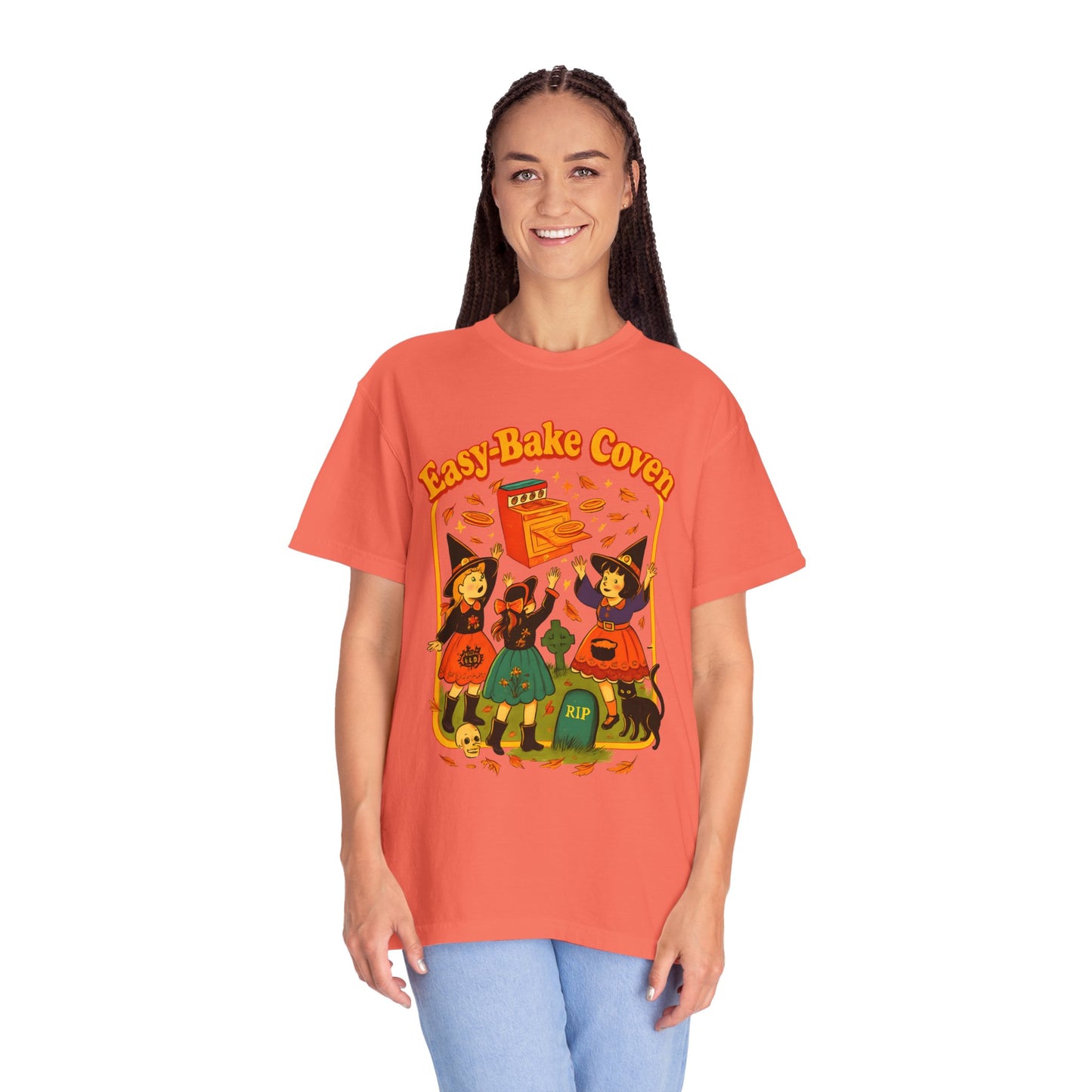 Halloween Witch T-Shirt, Unisex Garment-Dyed Shirt, Easy-Bake Coven Tee, Spooky Season Apparel, Cute Witch Design