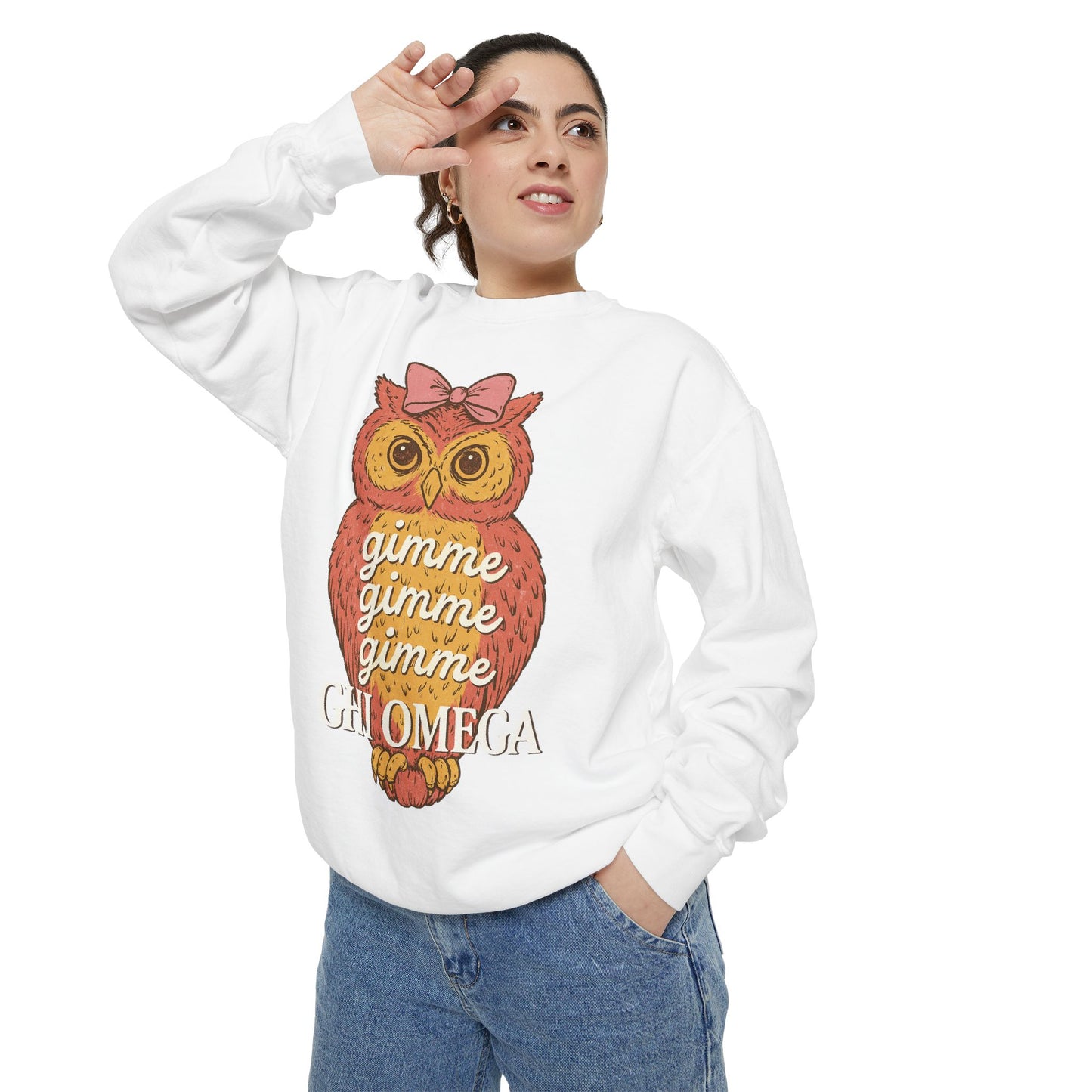 Gimme Gimme Owl Sweatshirt, Unisex Sweatshirt, Sorority Apparel, Cute Owl Design, Cozy Gift, College Sweatshirt