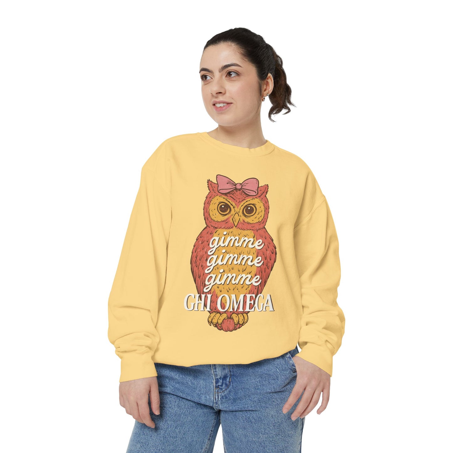 Gimme Gimme Owl Sweatshirt, Unisex Sweatshirt, Sorority Apparel, Cute Owl Design, Cozy Gift, College Sweatshirt