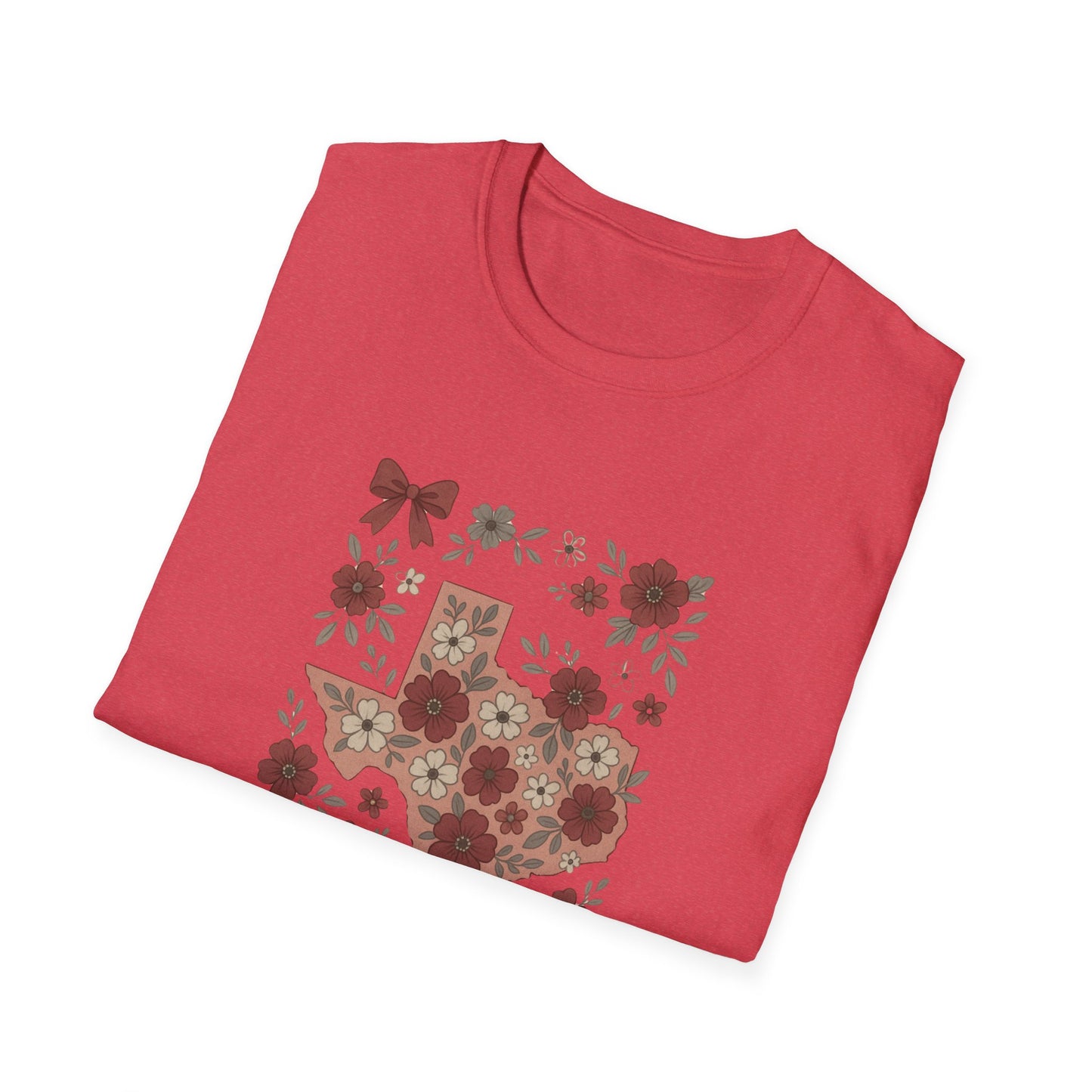 Texas Floral Unisex Softstyle T-Shirt, Vintage Texas Tee, Texas Pride Shirt, Casual Wear, Gift for Texas Lovers, Holiday T-Shirt
