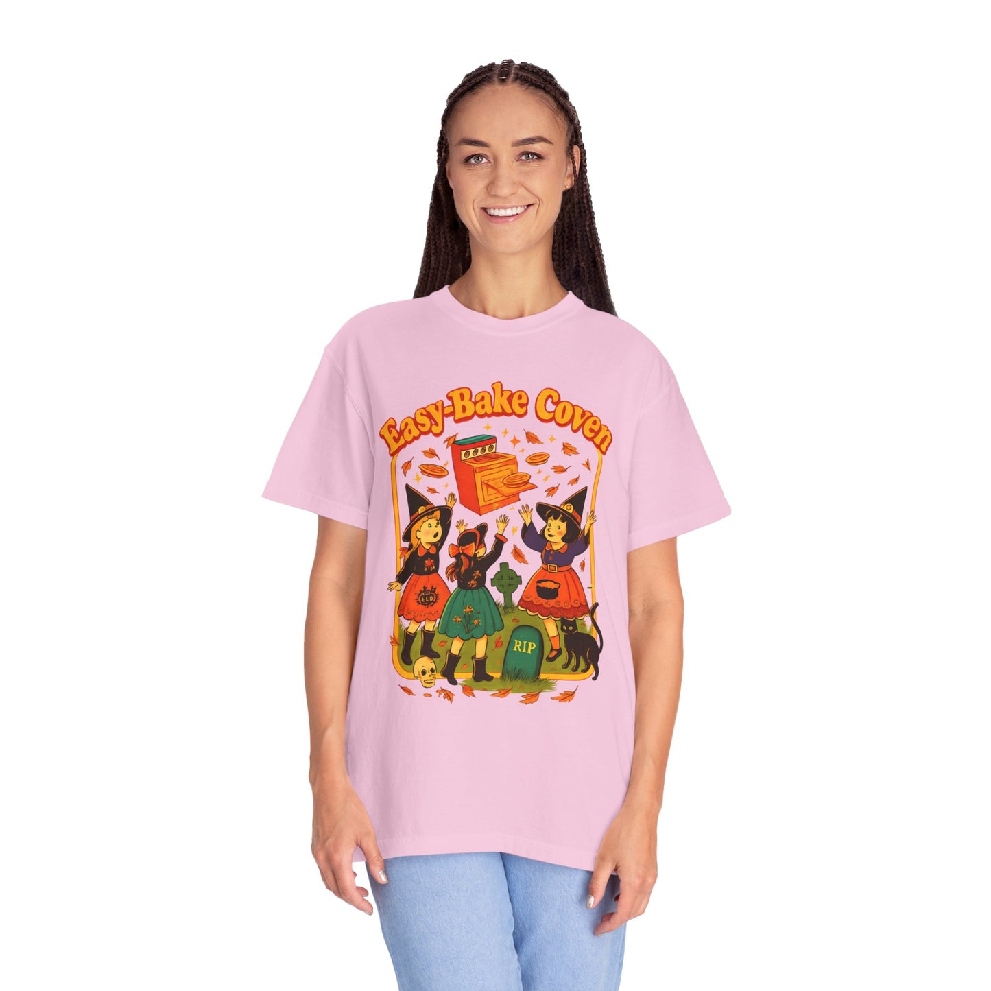 Halloween Witch T-Shirt, Unisex Garment-Dyed Shirt, Easy-Bake Coven Tee, Spooky Season Apparel, Cute Witch Design