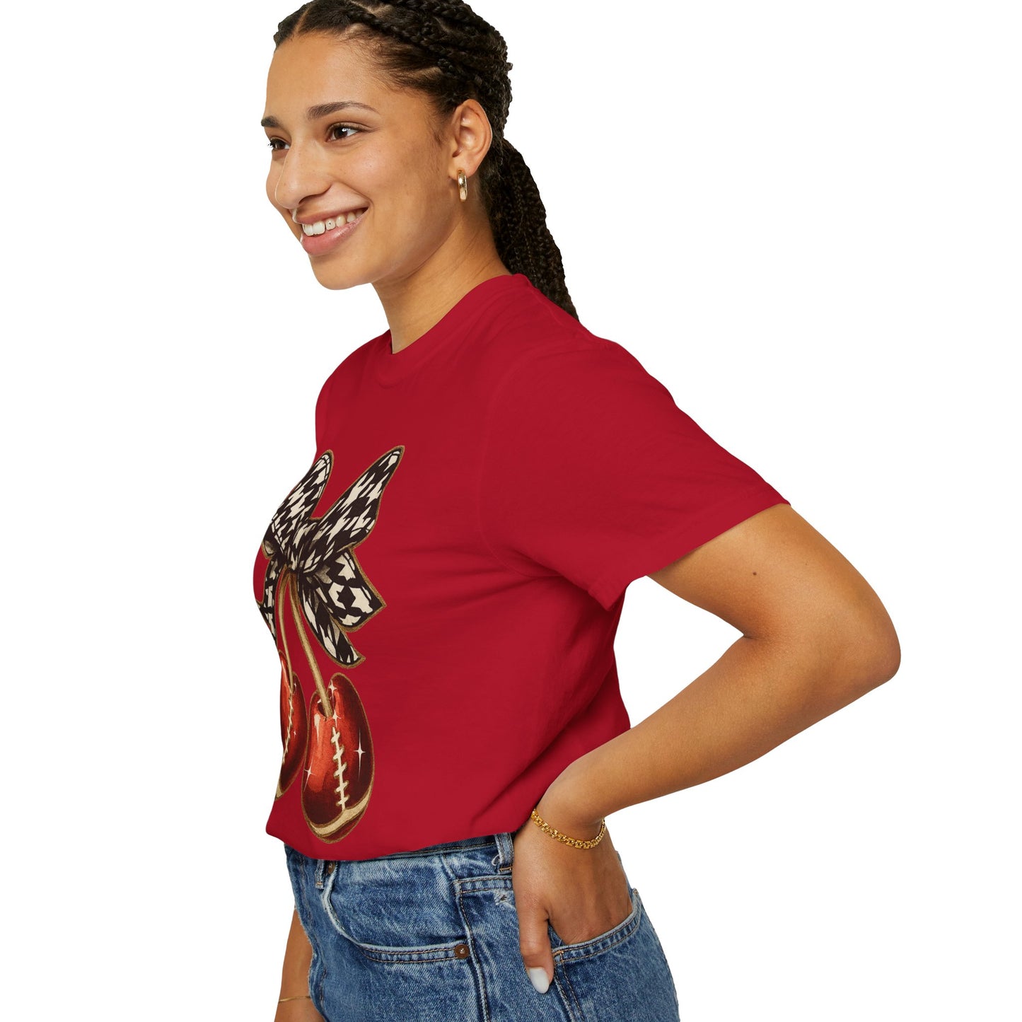 Houndstooth Bow Unisex Tee for Sports Lovers | Garment-Dyed T-shirt