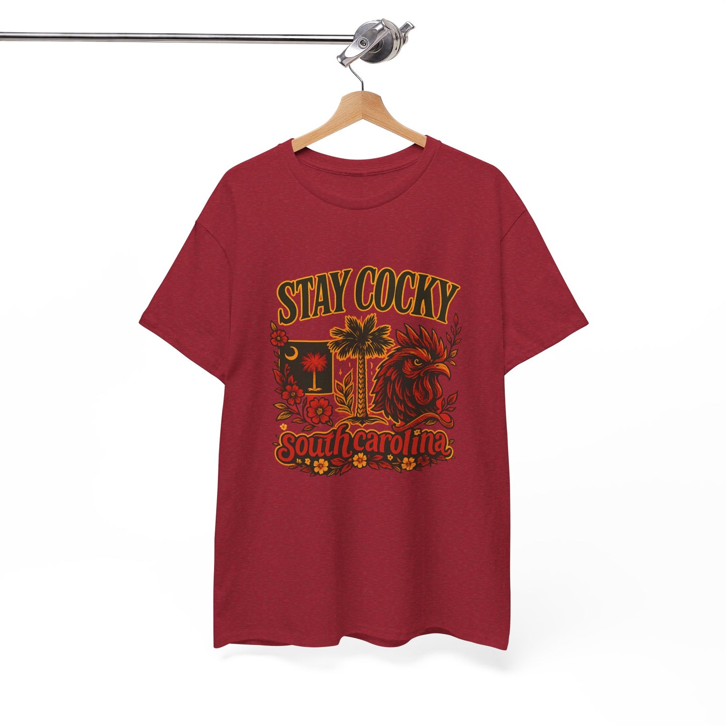 Stay Cocky Unisex Heavy Cotton Tee, Casual Graphic Tee, South Carolina Pride Shirt, Fun Vacation Wear, Perfect Gift for Gamecocks Fans