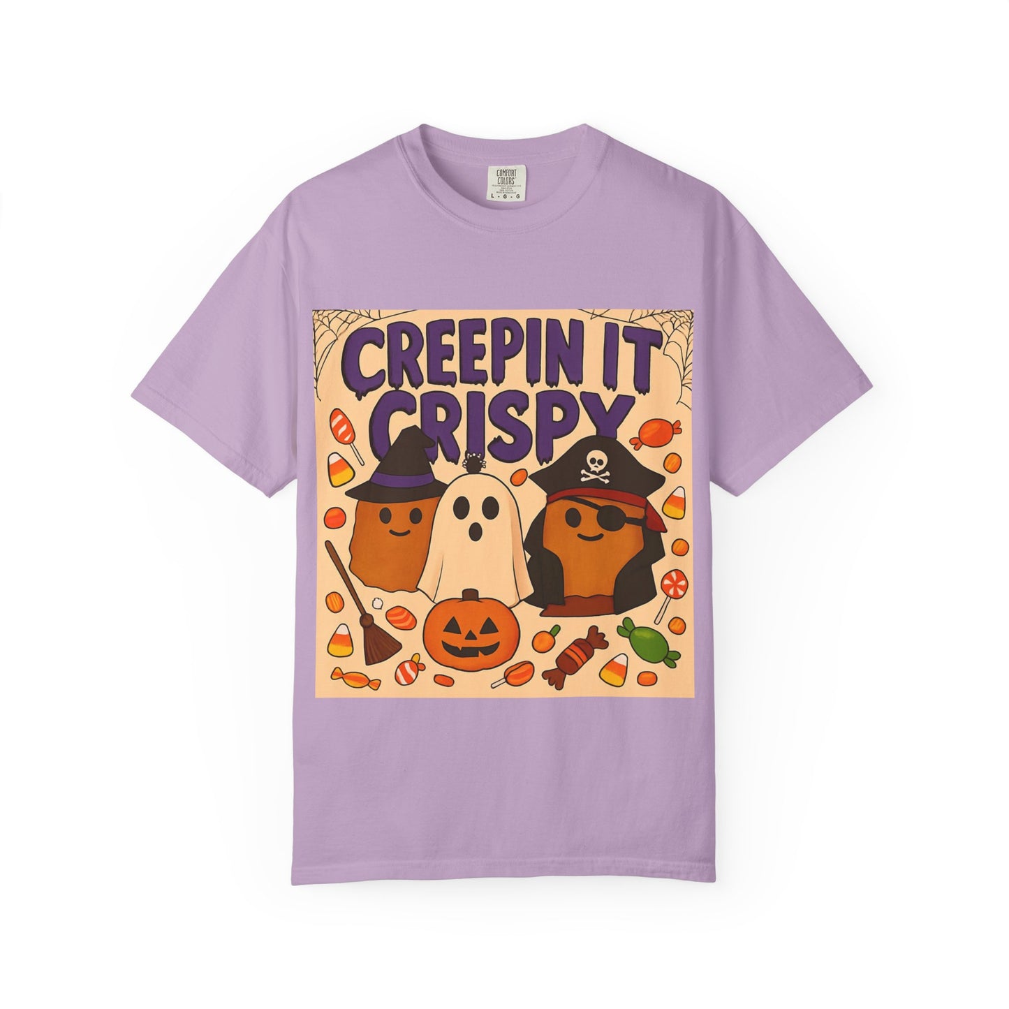 Halloween Themed T-Shirt, Creepin It Crispy T-Shirt, Unisex Shirt for Fall, Cute Halloween Tee, Festive Ghost & Candy Design
