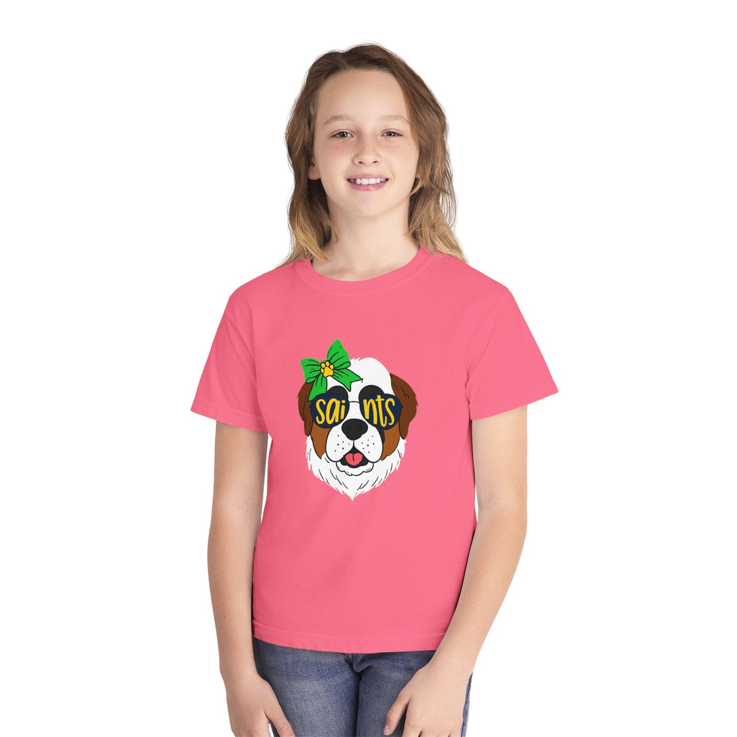 Saints Dog Youth Tee, Cute Puppy T-Shirt, Pet Lover Gift, Casual Wear, Birthday, Family Reunion, Dog Show