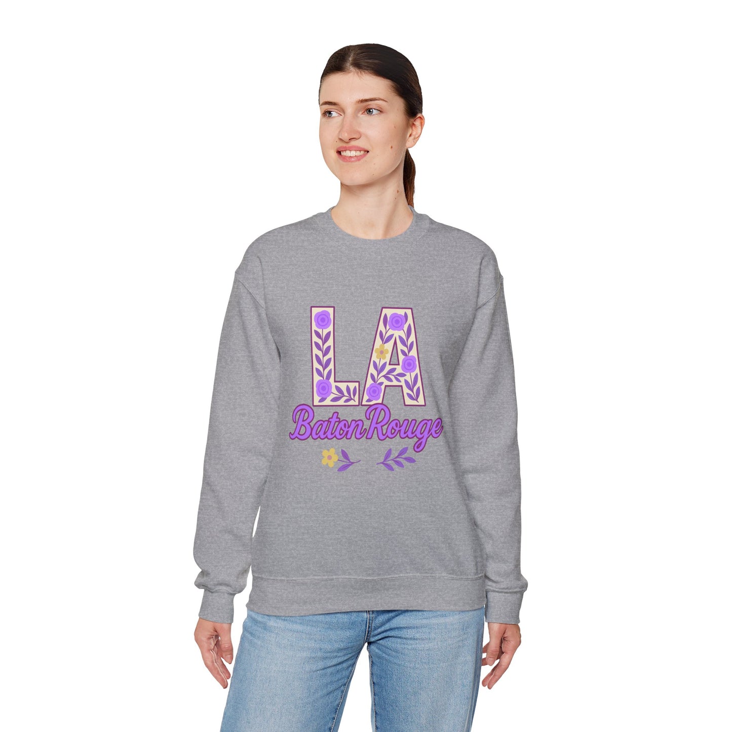 LA Baton Rouge Floral Sweatshirt, Cozy Crewneck for Fall, Gift for Friends, Casual Outing, Southern Style Apparel